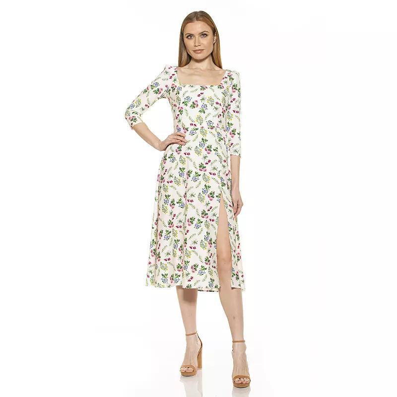 Women's ALEXIA ADMOR Sage Squareneck Midi Fit & Flare Dress, Size: 8, English Garden Product Image