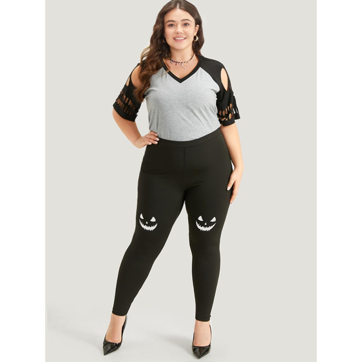 Plus Size High Rise Halloween Print Leggings Women Black Casual High stretch Skinny High Rise Festival-Halloween Leggings BloomChic 26/4X Product Image