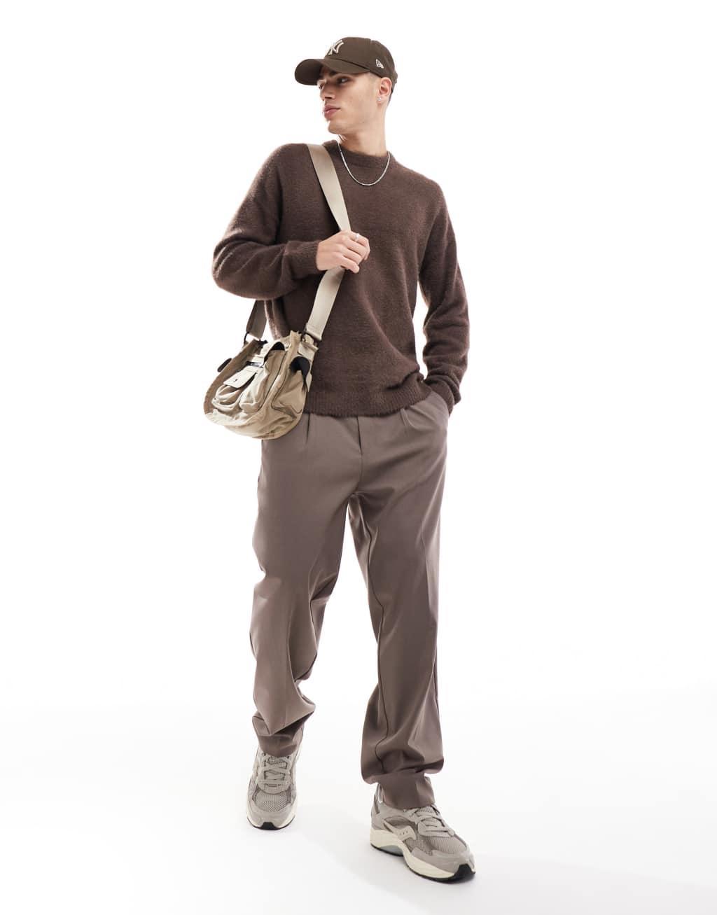 ONLY & SONS crew neck brushed sweater in brown Product Image