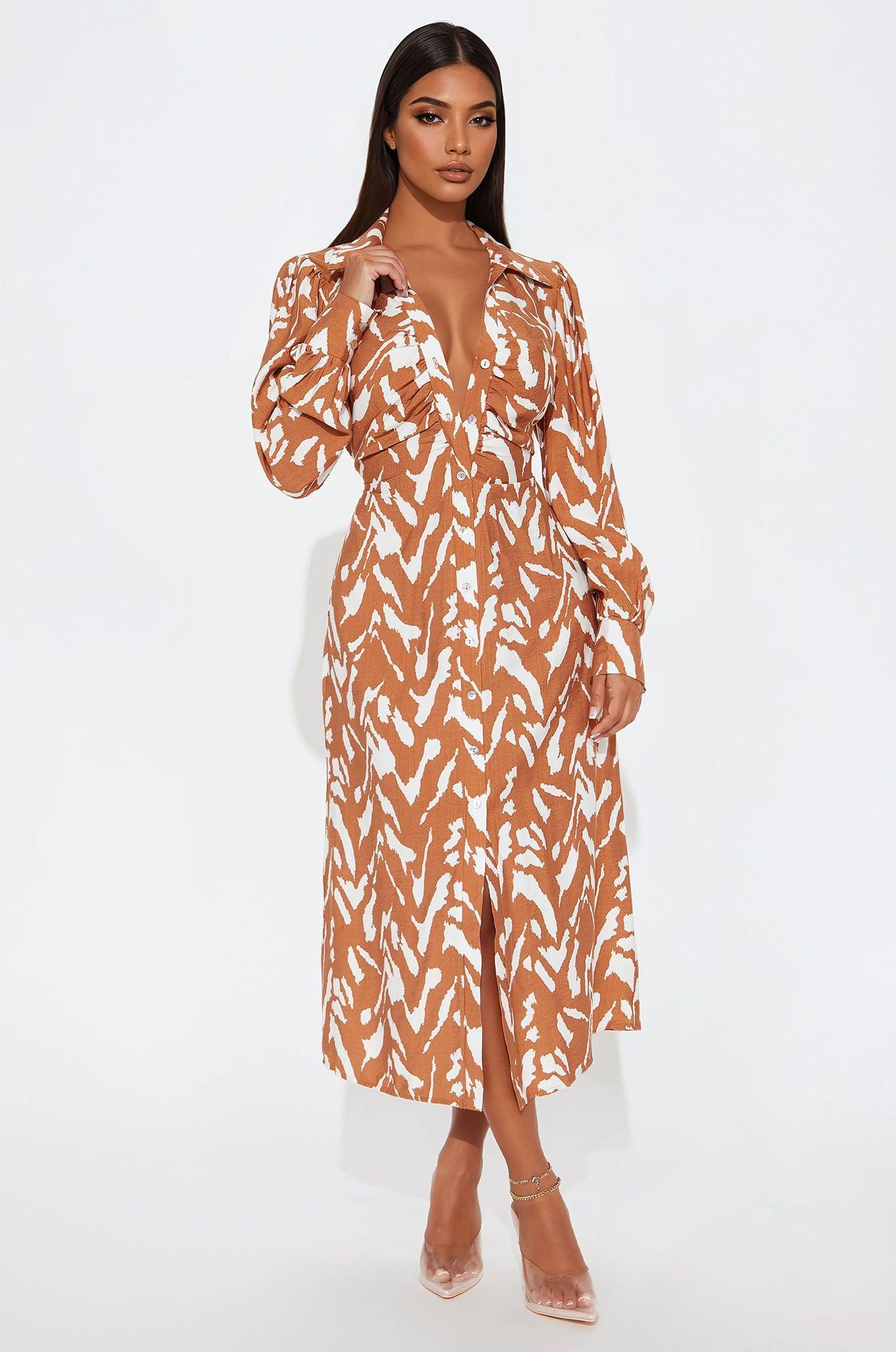 Zalaura Collar Midi Dress - Mocha/combo Product Image