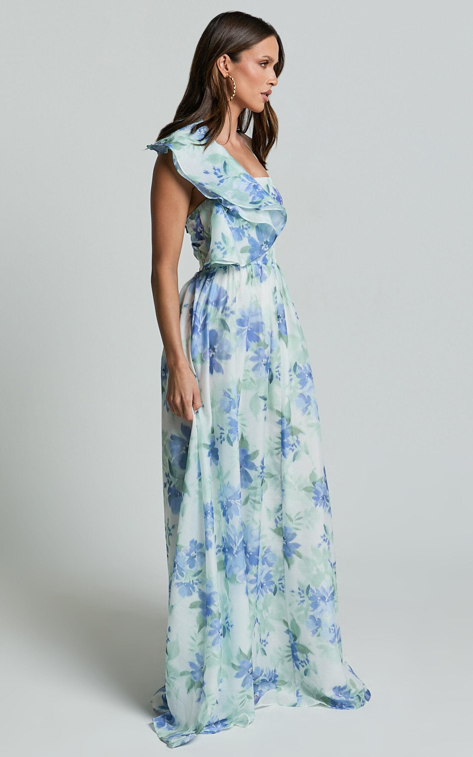 Amalie The Label - Fleur Halter Ruffle Detail A Line Maxi Dress in Elysian Print Product Image