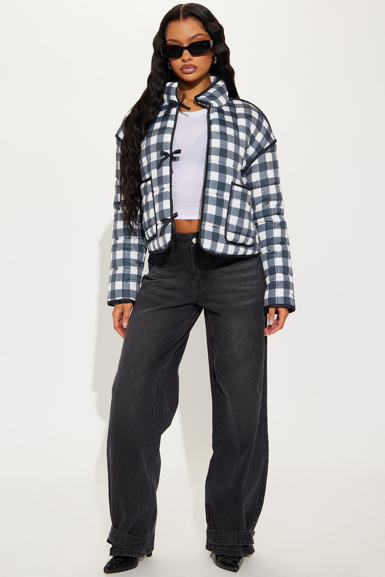 Sweet As Ever Lightweight Quilted Plaid Jacket - Black/White Female Product Image
