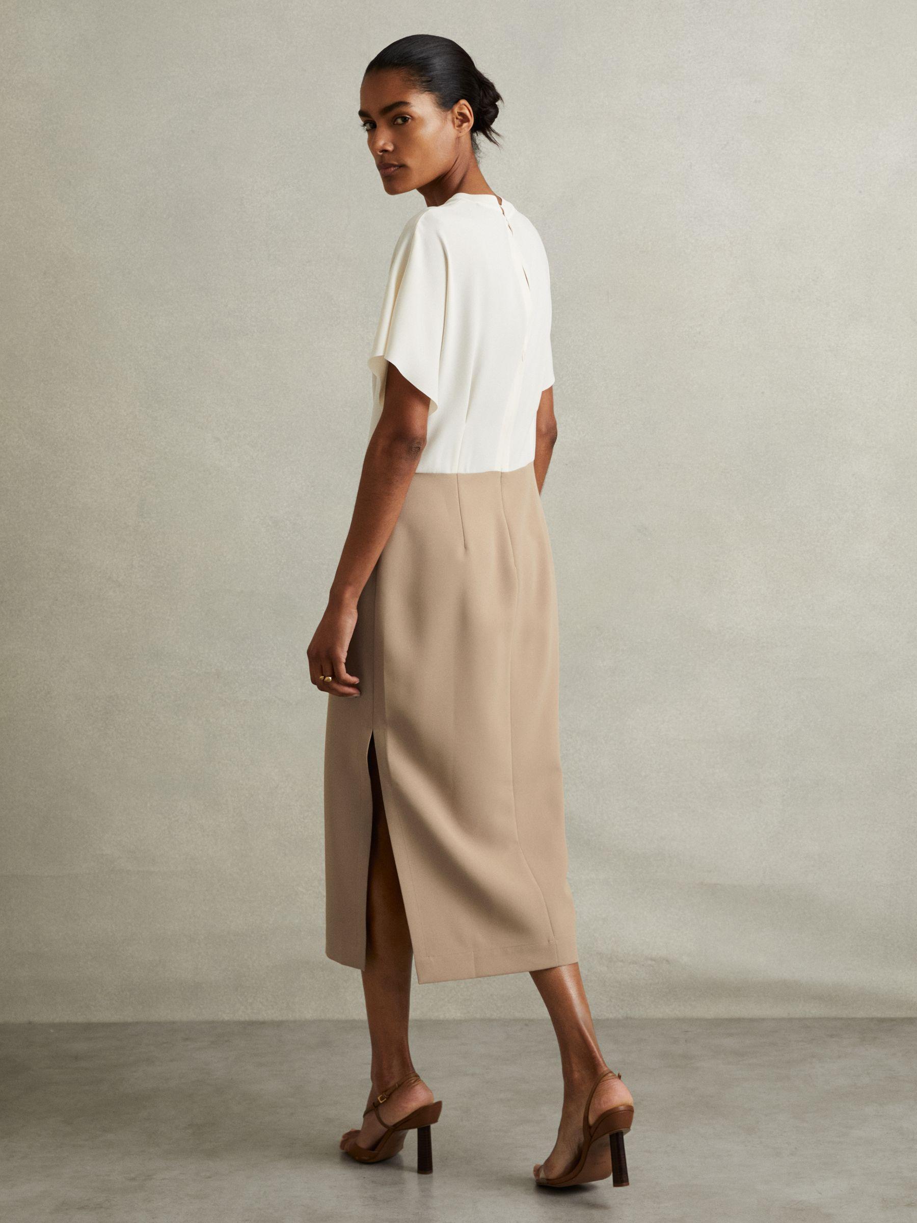 Miller Ivory/Stone Colourblock Draped Sleeve Midi Dress Product Image