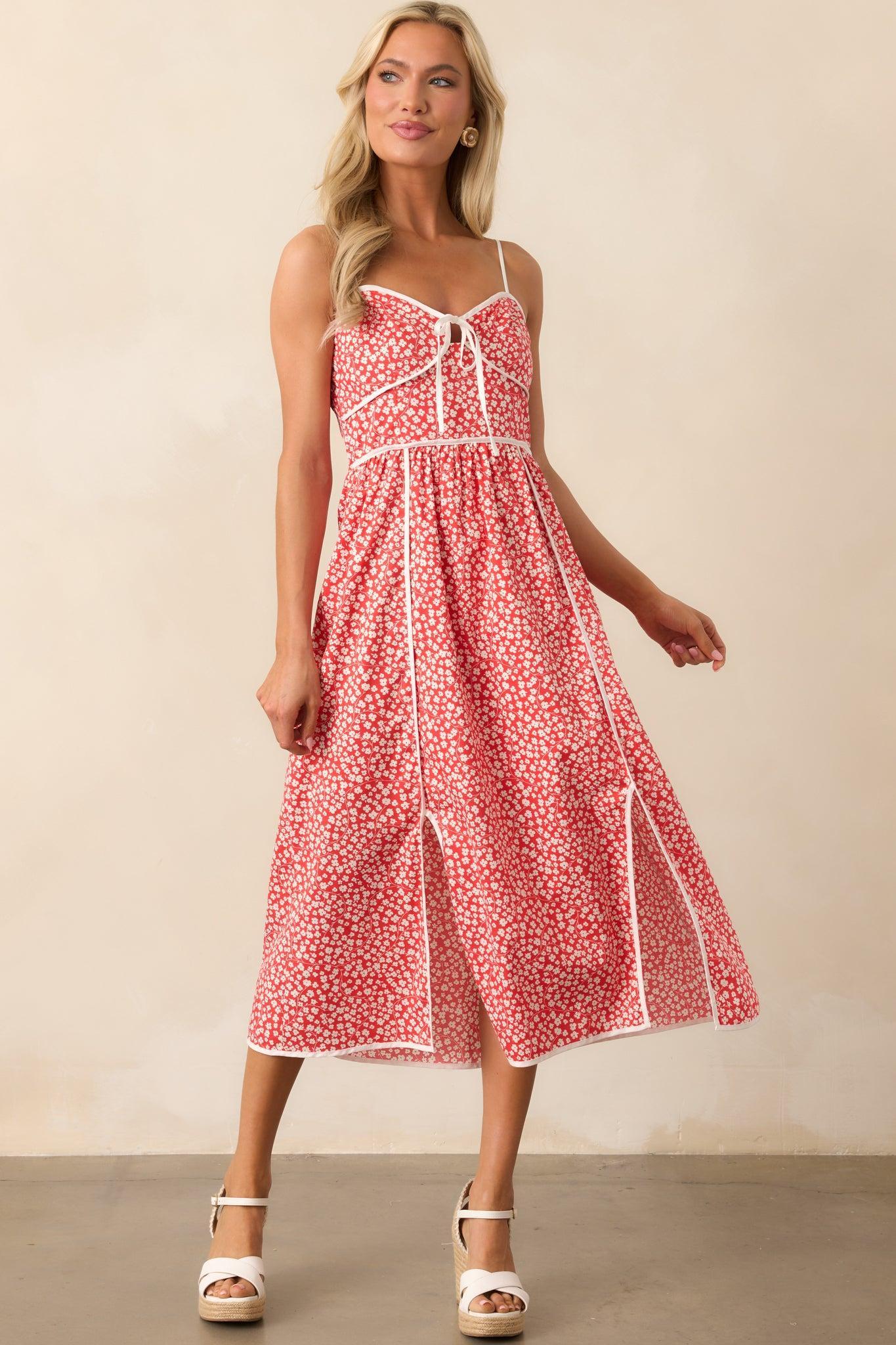 Memories Being Made Red Floral Sleeveless Midi Dress Product Image