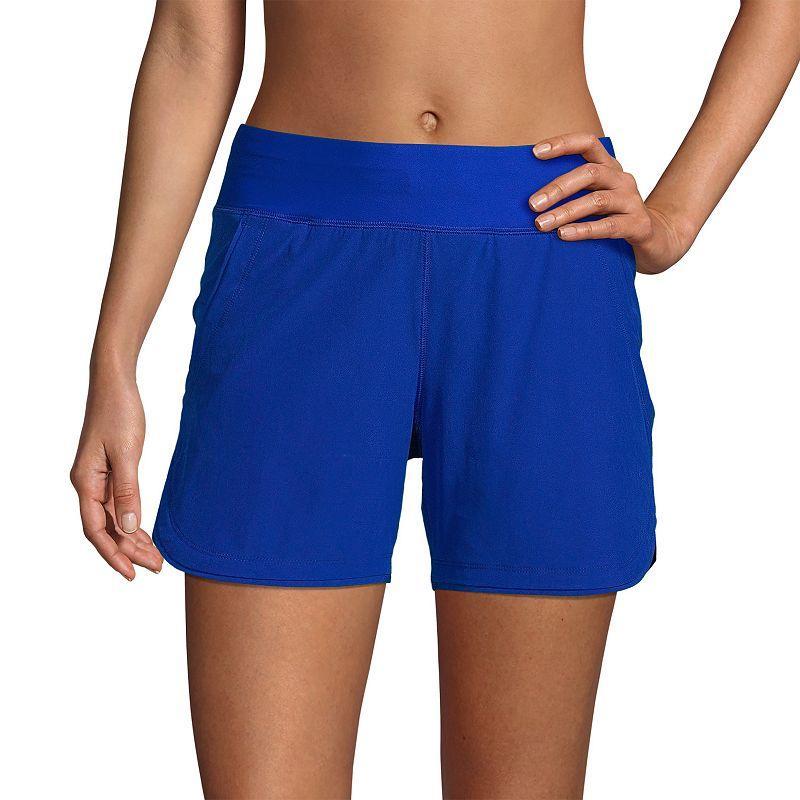 Petite Lands' End 5" Quick Dry Elastic Waist Board Shorts Swim Cover-up, Women's, Size: 12 Petite, Deep  Blue Product Image