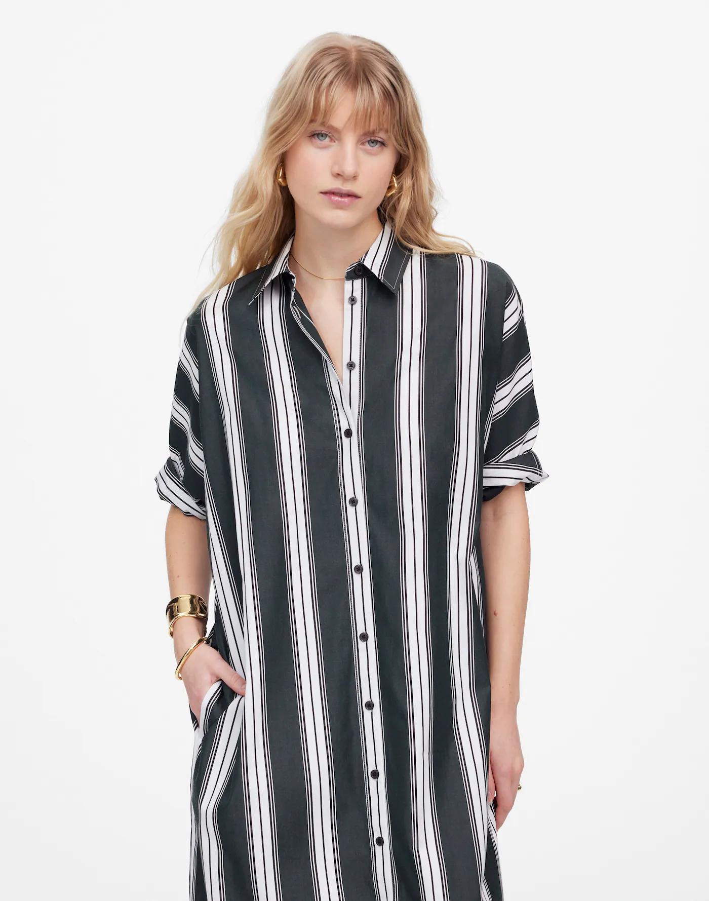 Dolman Midi Shirtdress in Stripe Poplin Product Image