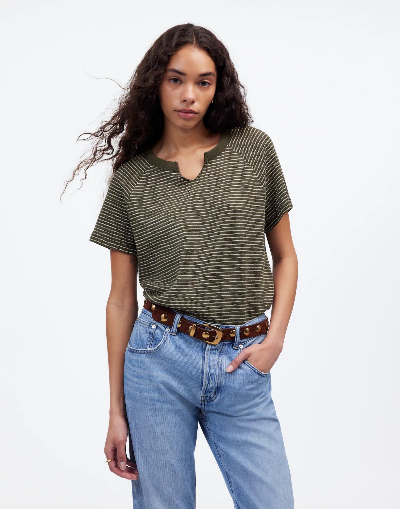 Splitneck Raglan-Sleeve Tee in Stripe Product Image