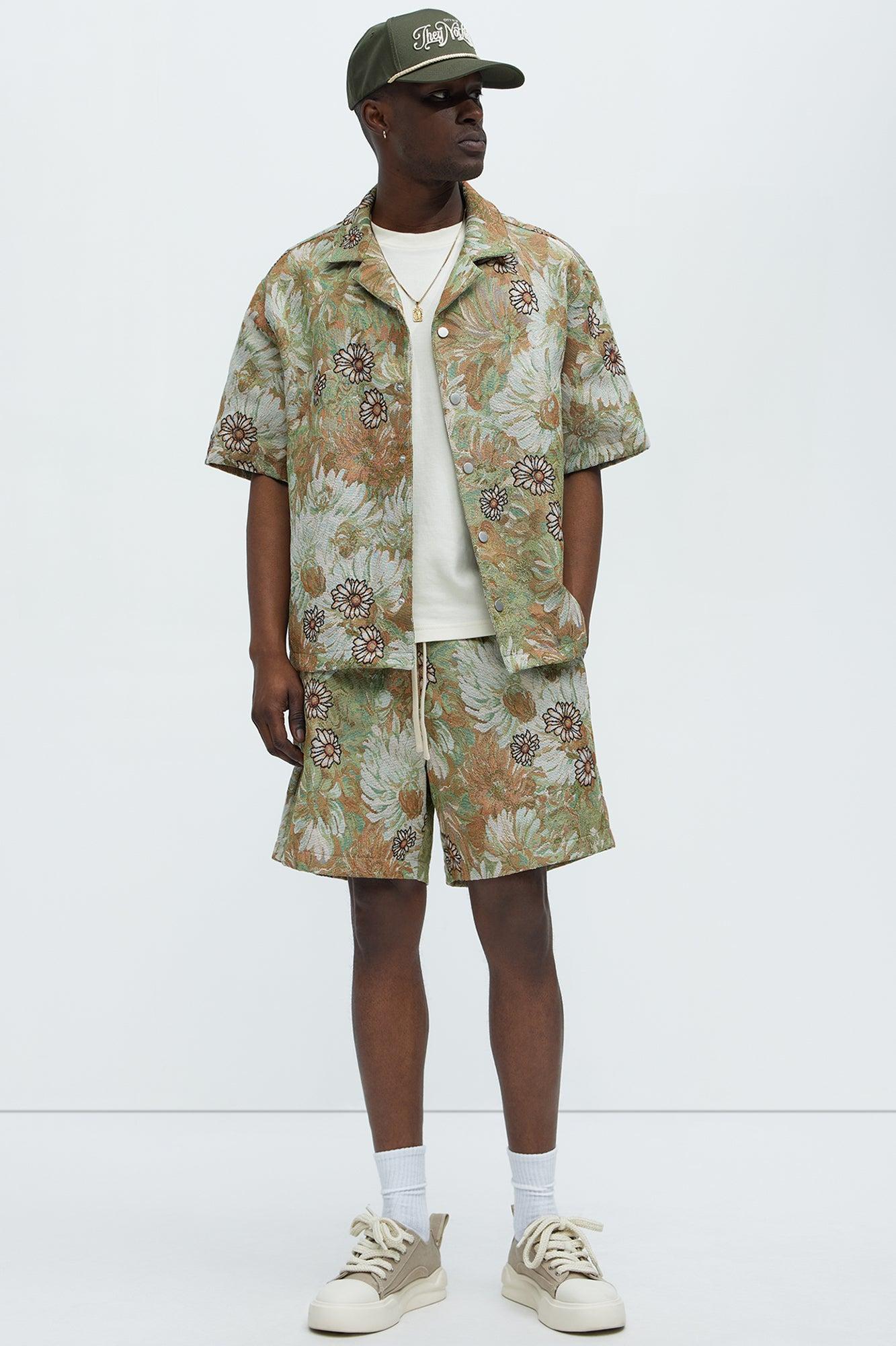 Judas Tapestry Cuban Collar Shirt - Green/combo Product Image