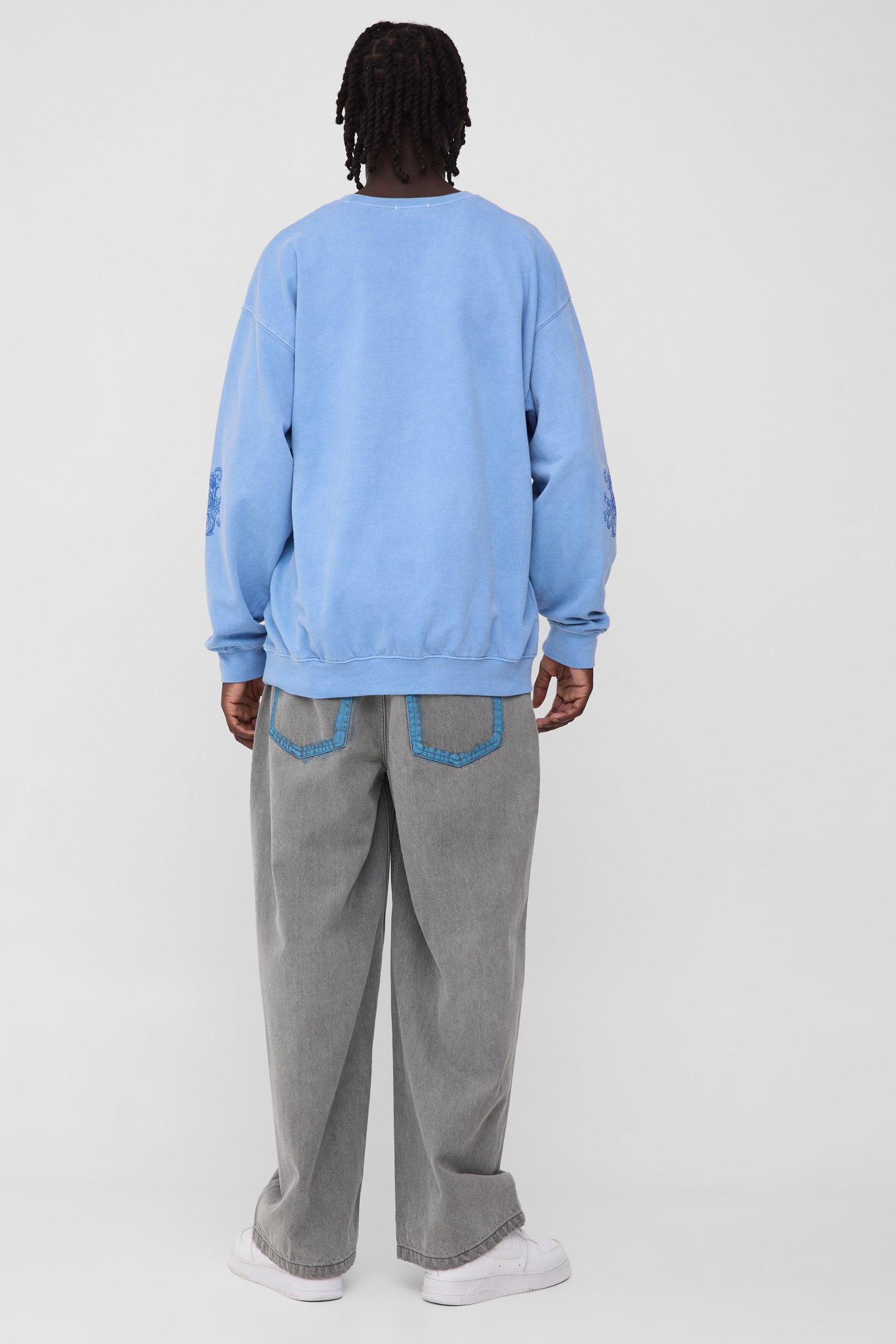 Oversized Puff Print Official Graphic Washed Sweatshirt | boohooMAN USA Product Image