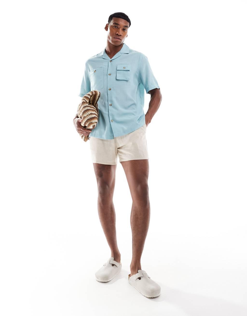 ASOS DESIGN relaxed revere shirt with utility pockets in dusty blue  Product Image