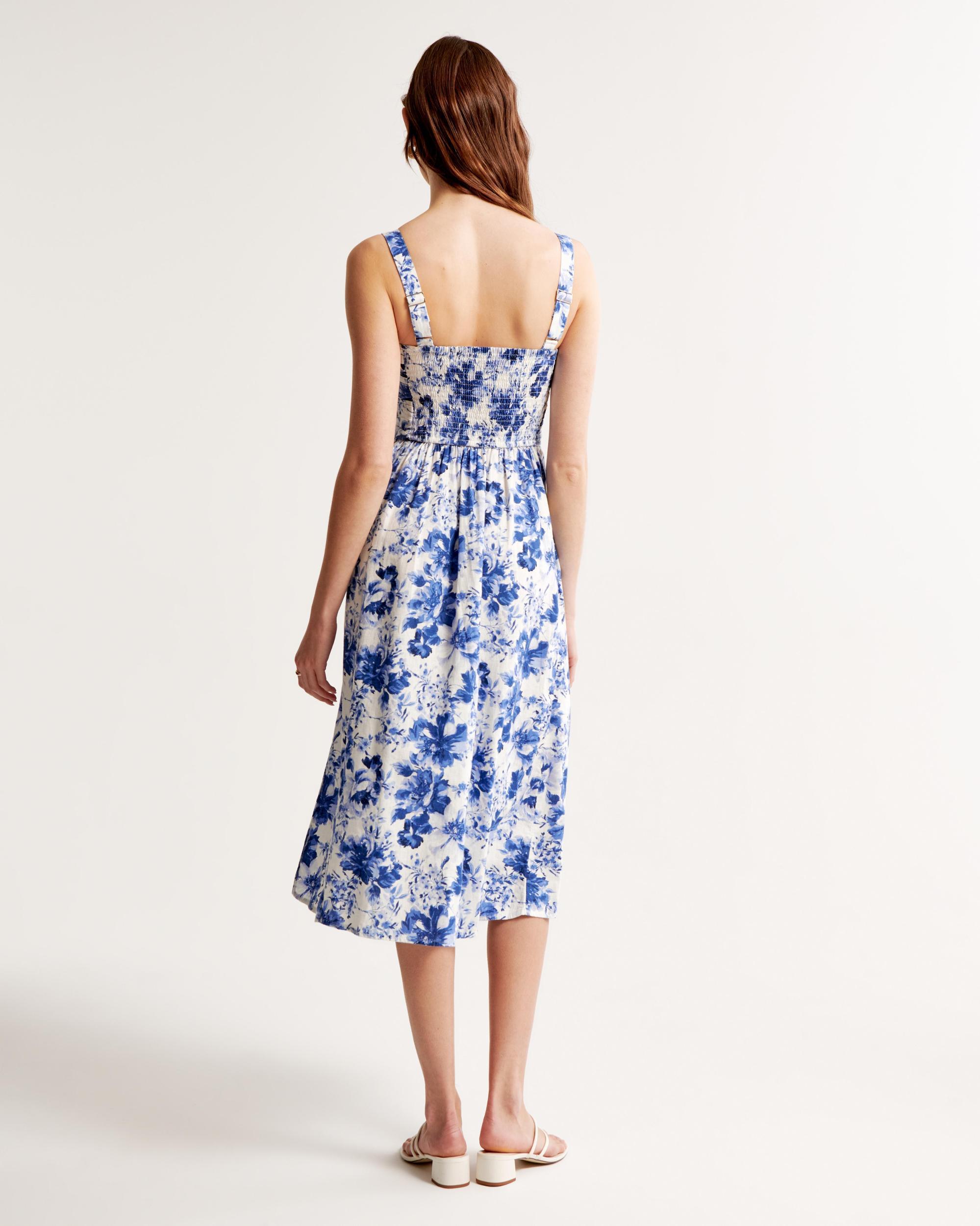 The A&F Emerson Linen-Blend Wide Strap Midi Dress Product Image