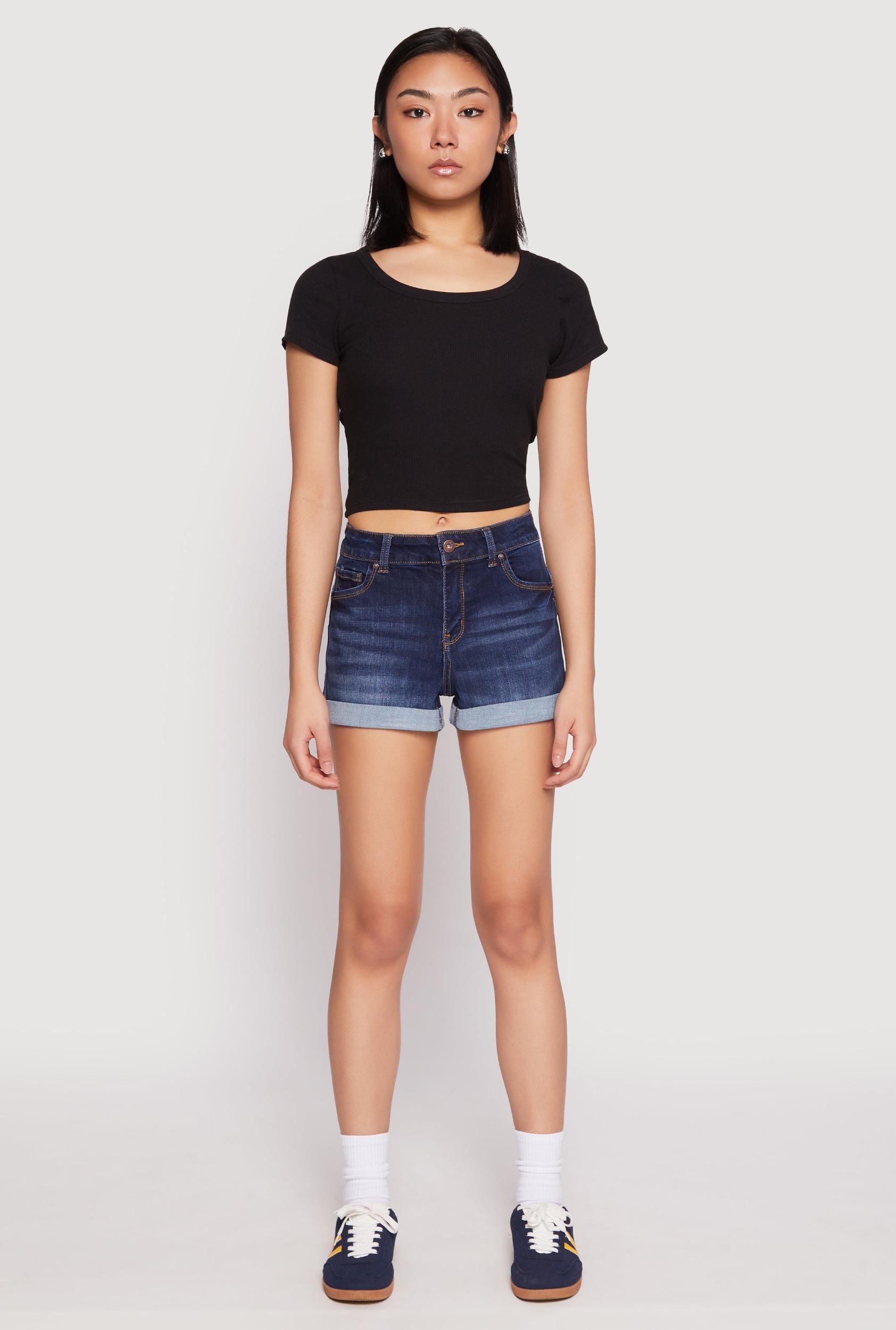 Womens WAX Fixed Cuff High Waist Denim Shorts Product Image