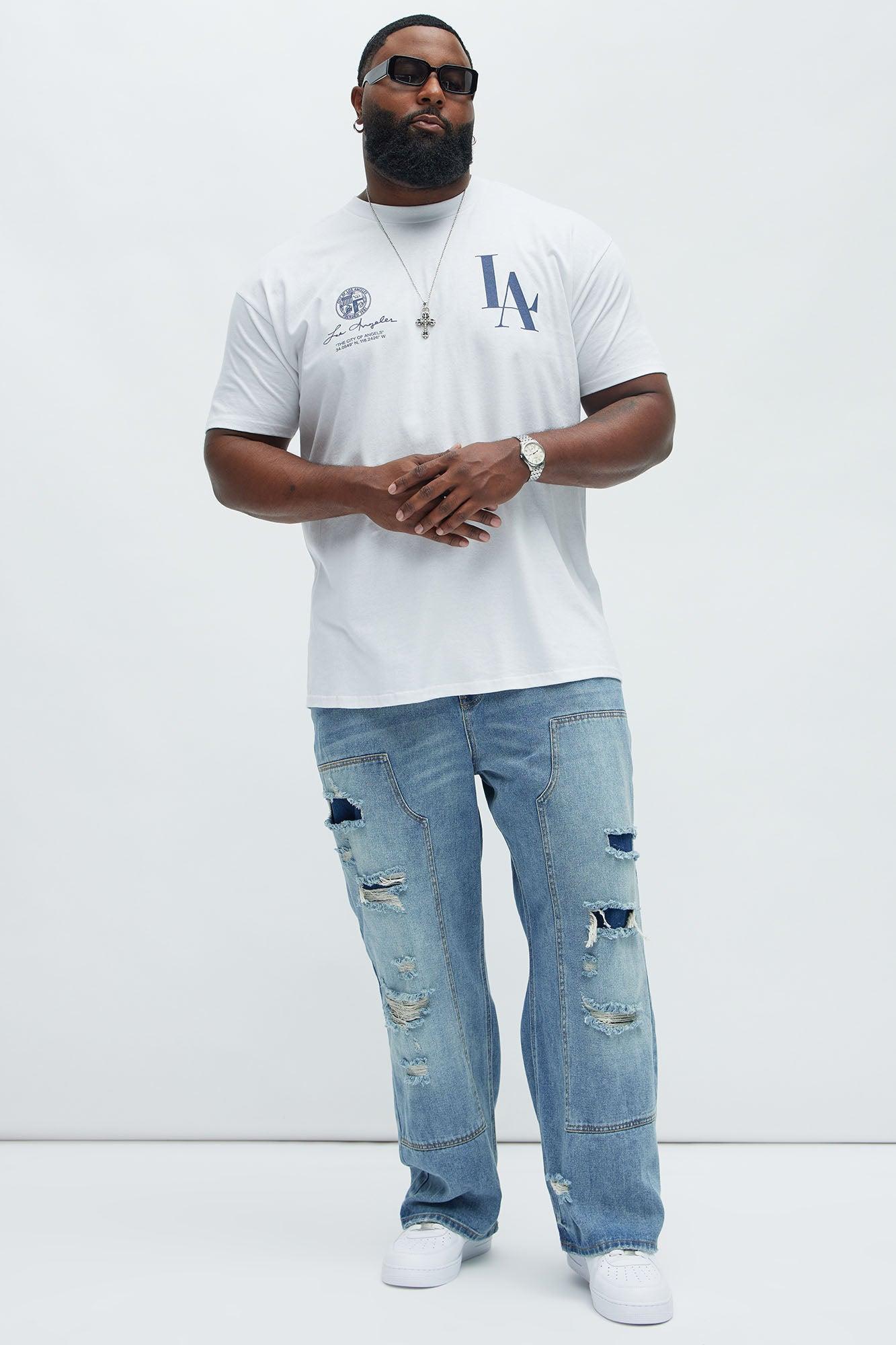 Bore Distressed Carpenter Straight Jeans - Blue Wash Product Image