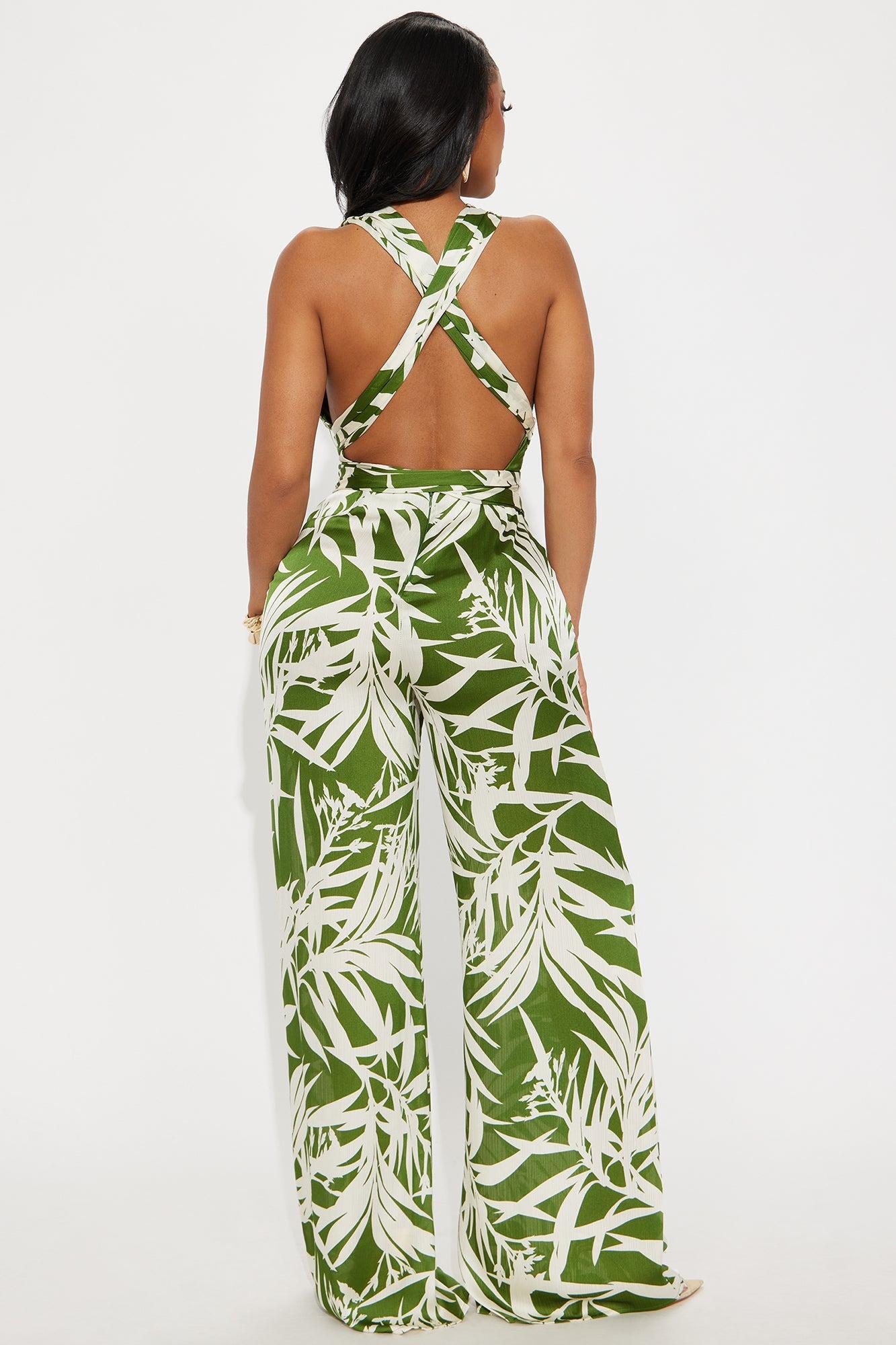 Play Time Tropical Satin Jumpsuit - Green/combo Product Image