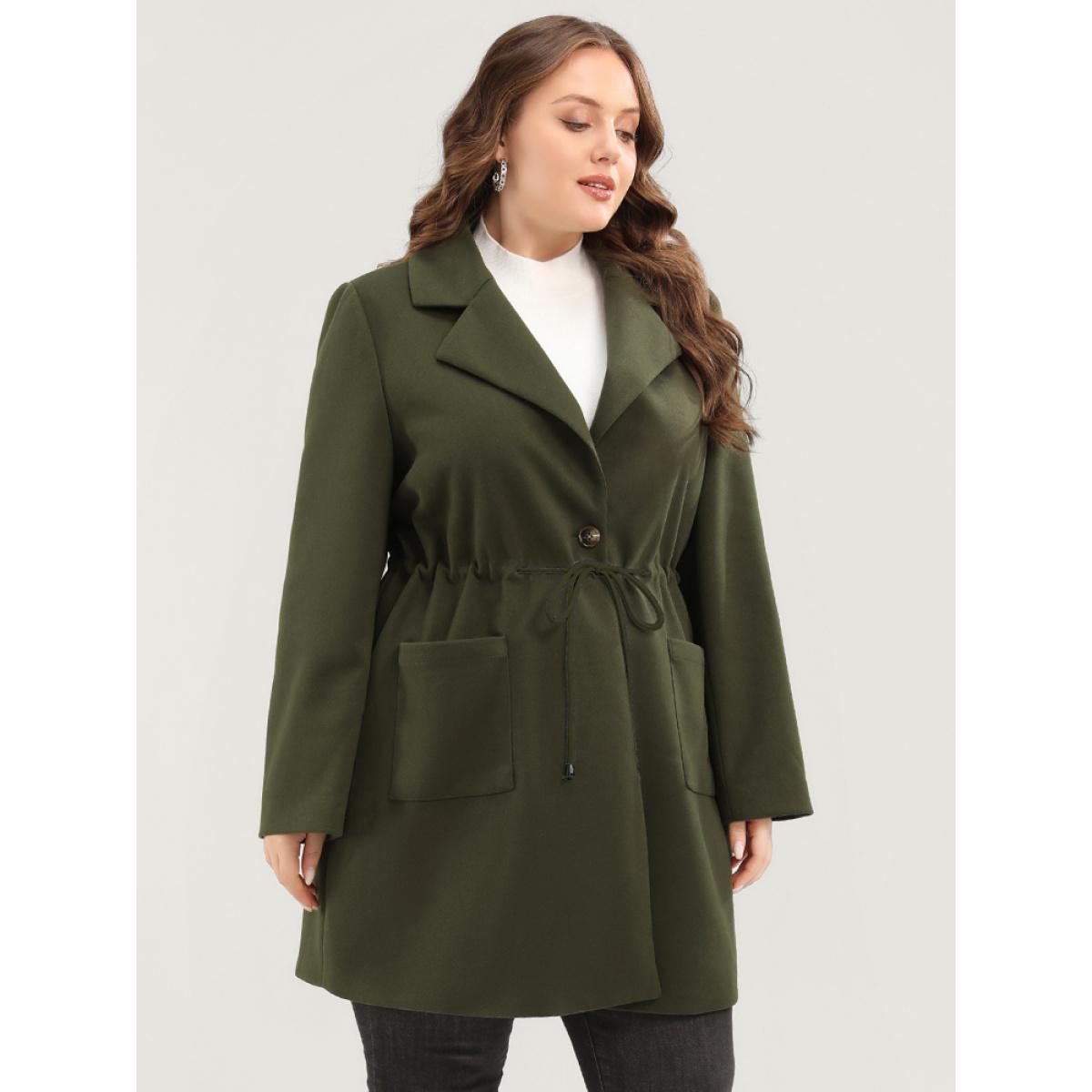 Plus Size Solid Button Up Pocket Drawstring Shirt Collar Coat Women ArmyGreen Casual Ladies Dailywear Winter Coats BloomChic 22-24/3X Product Image