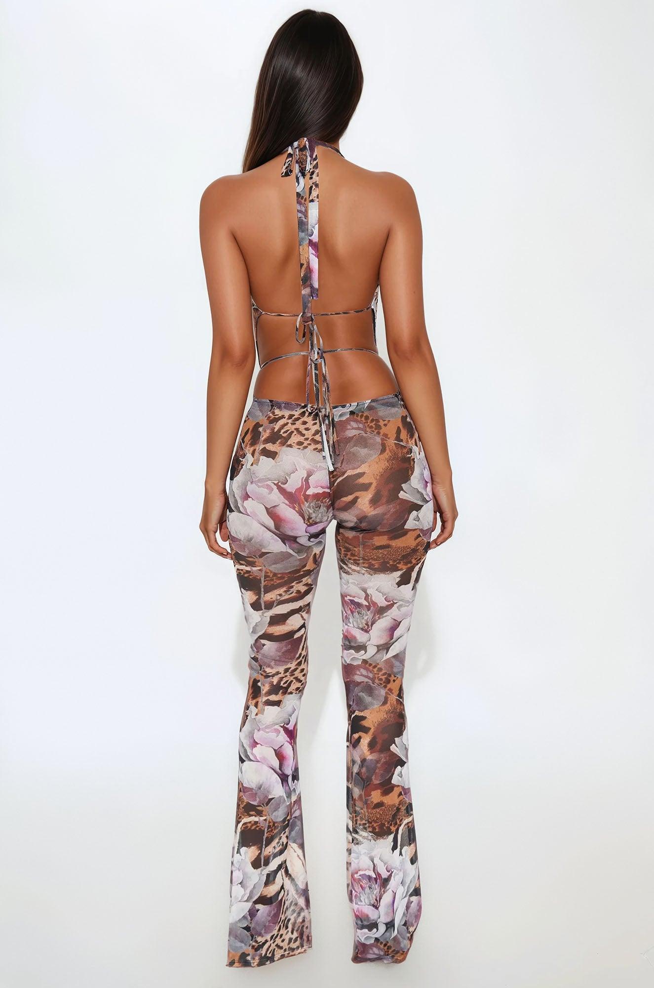 One Special Kiss Mesh Jumpsuit - Brown/combo Female Product Image