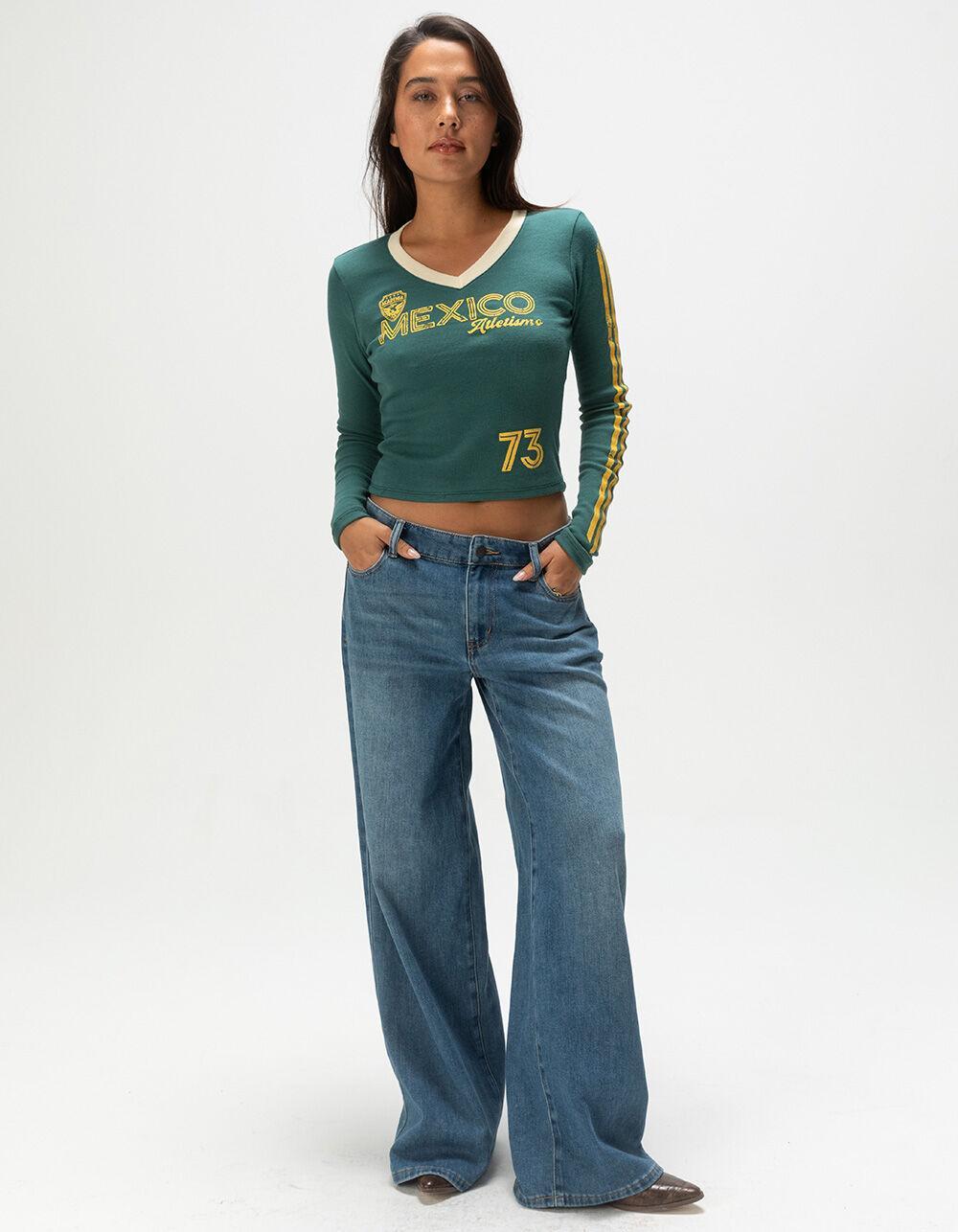 RSQ Womens Mid Rise Wide Leg Jeans - MED BLAST Product Image