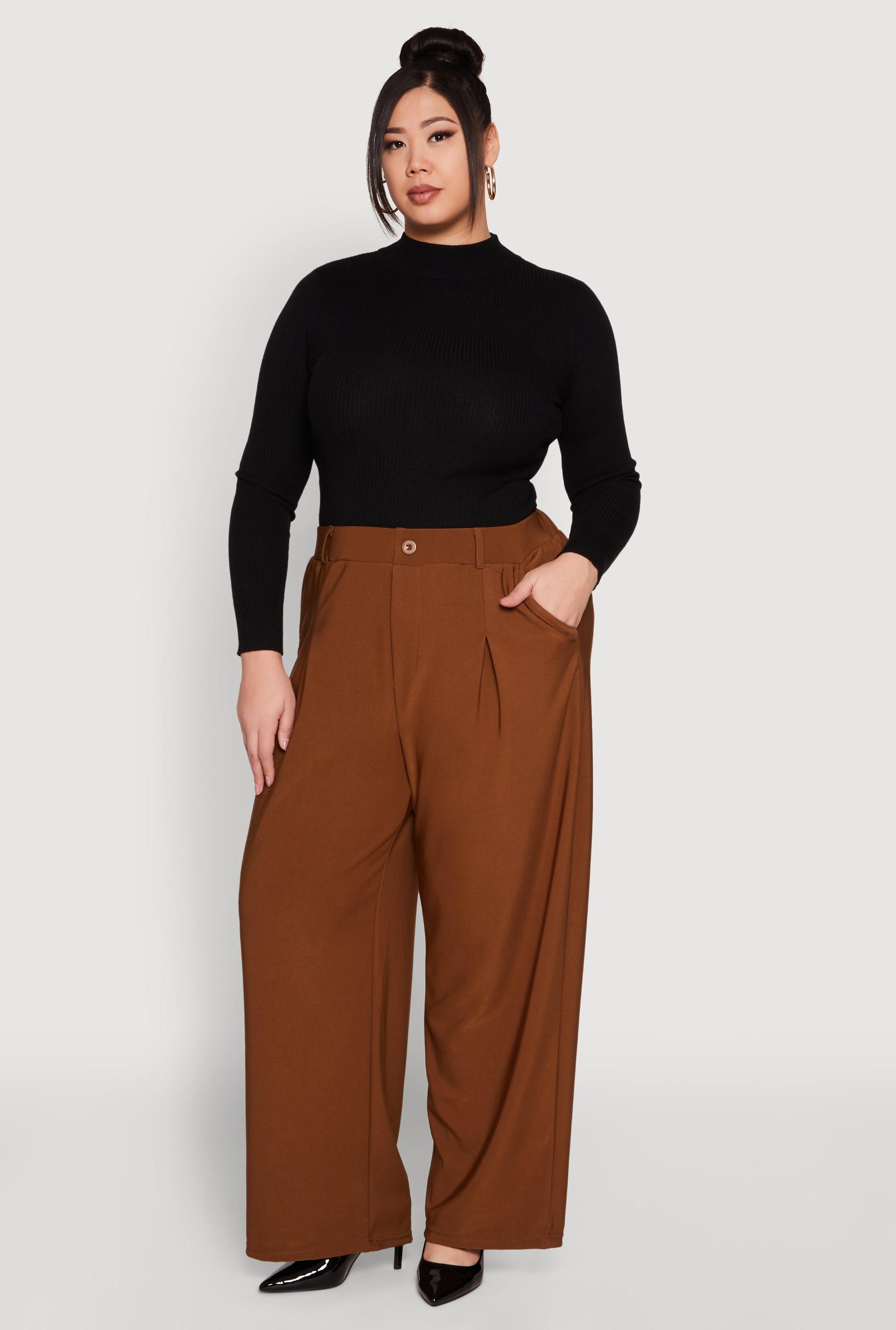 Womens Plus Size High Waist Wide Leg Trousers Product Image