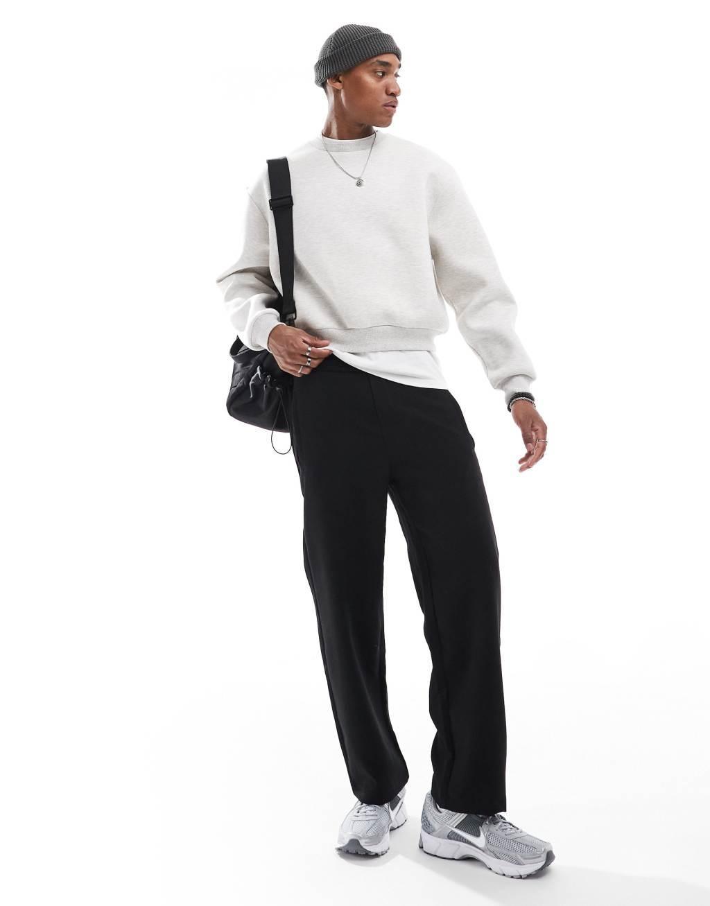 ASOS DESIGN boxy oversized cropped scuba sweatshirt in gray heather Product Image