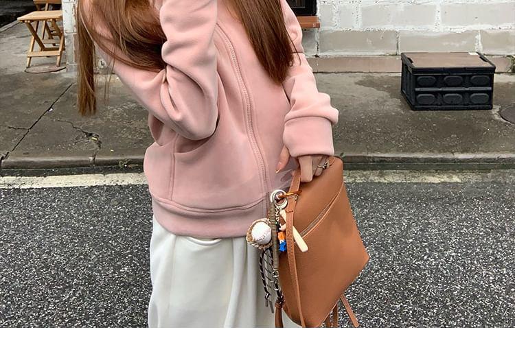 Plain Zip-Up Hoodie Product Image