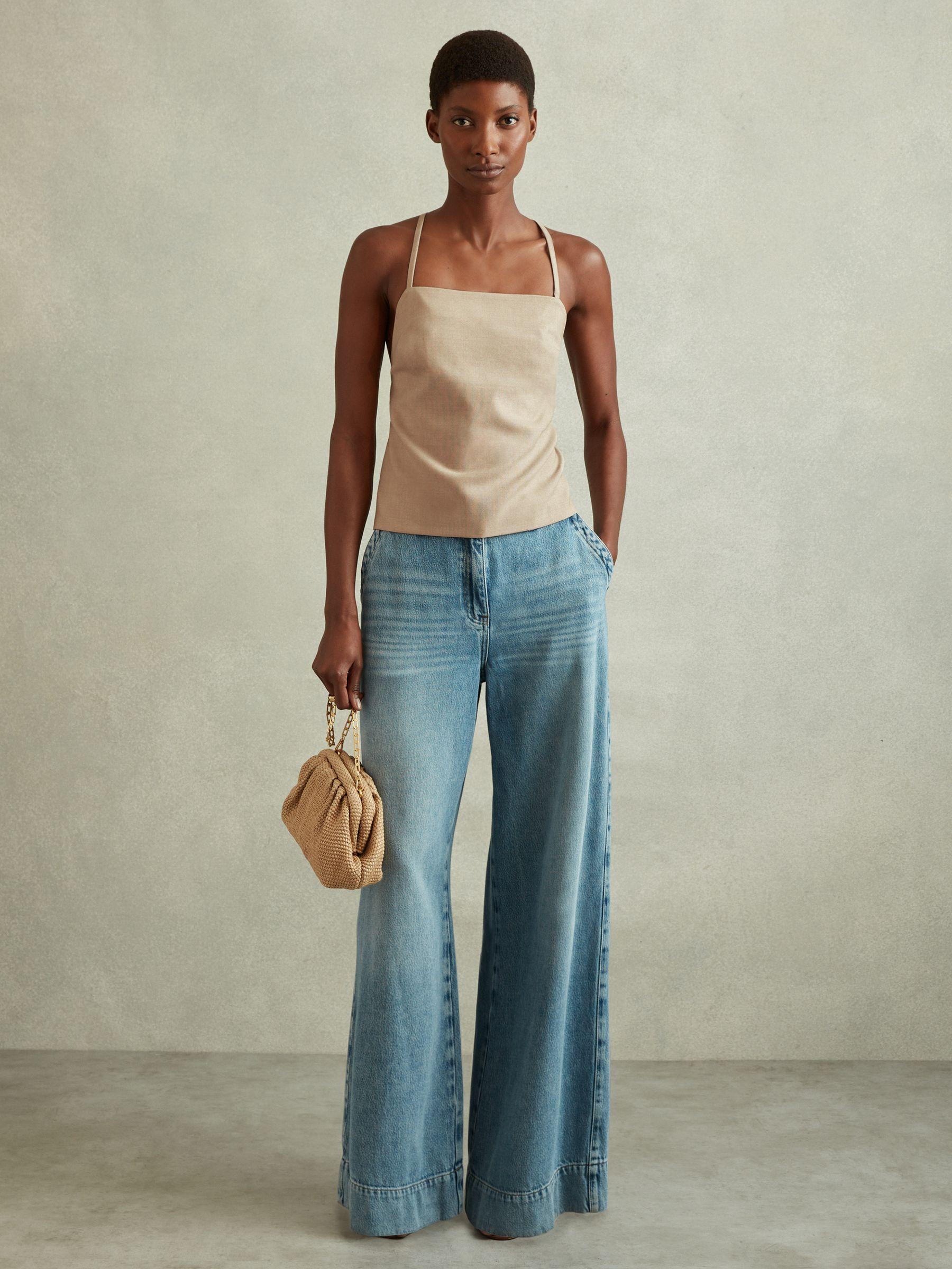 Wool Strappy Tie-Back Top in Neutral Product Image