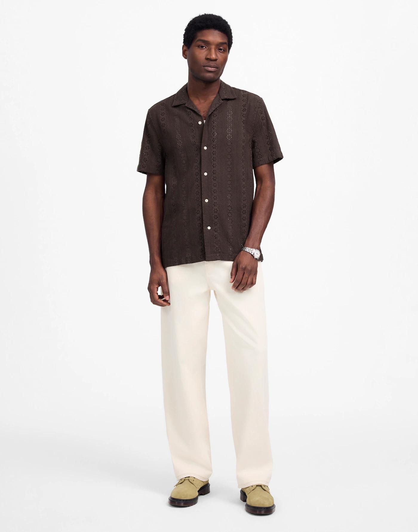 Camp-Collar Short-Sleeve Shirt in Embroidered Cotton Product Image