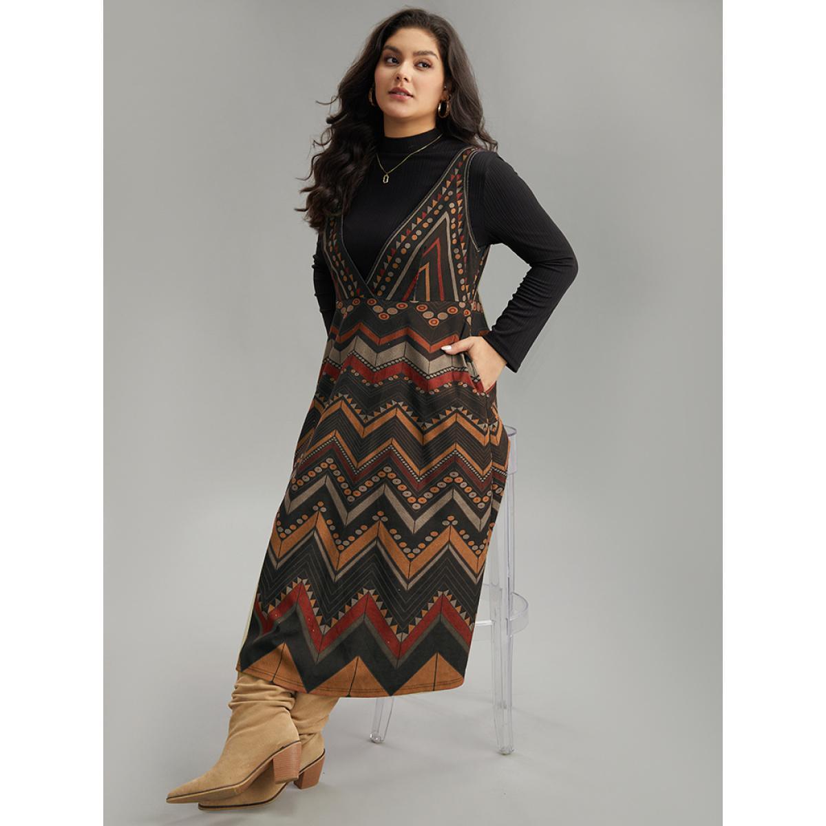 Plus Size Bandana Print Pocket Sleeveless Dress Multicolor Women Vacation Printed V-neck Sleeveless Curvy Midi Dress BloomChic 22-24/3X Product Image