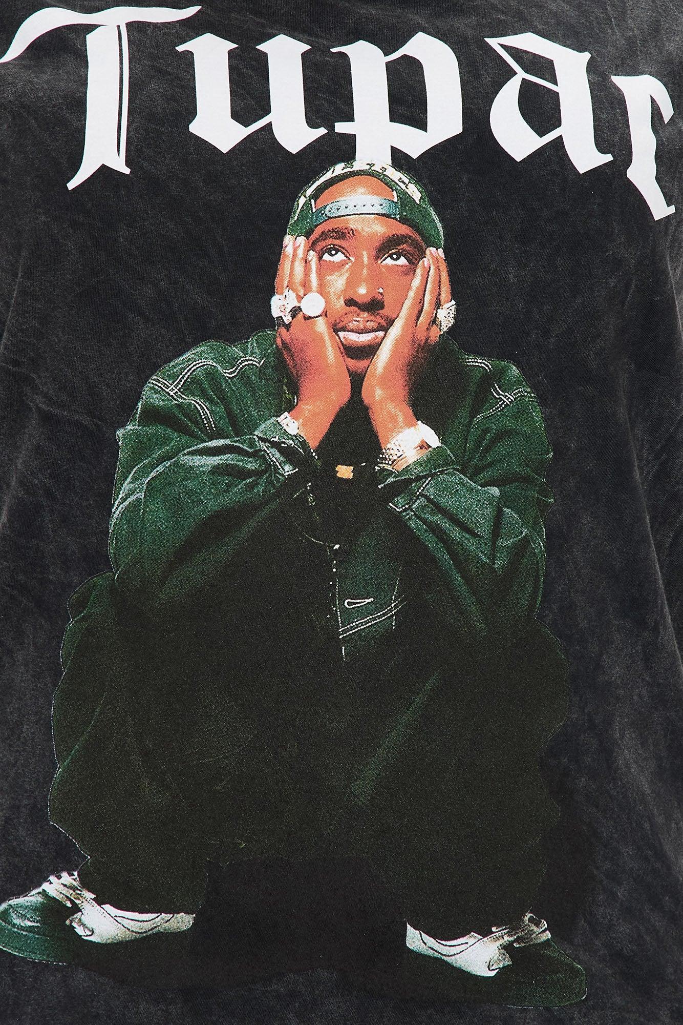 Tupac Off Shoulder Washed Tee - Black Product Image
