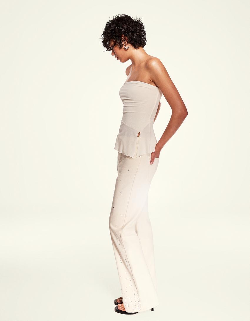 Straight wide-leg jeans with rhinestones Product Image