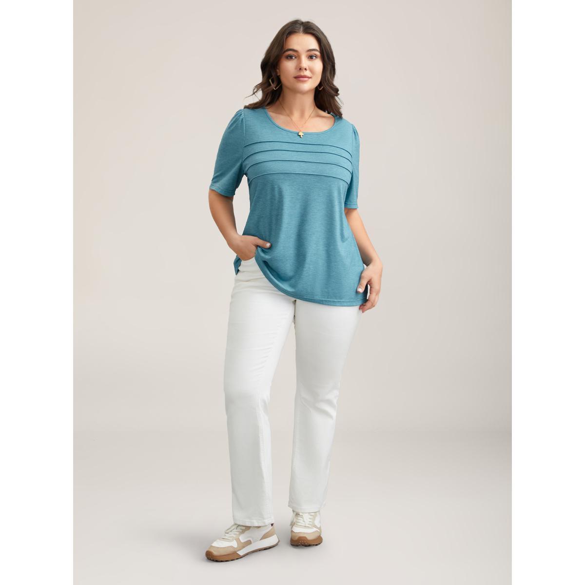 Plus Size Seamed Round Neck Fitted T-Shirt Magenta Women Casual Tucked seam Round Neck Everyday T-shirts BloomChic 10/M Product Image