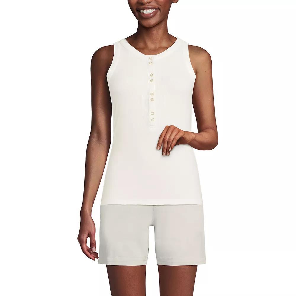Women's Lands' End Fitted Henley Tank Top, Size: XL, Ivory Product Image