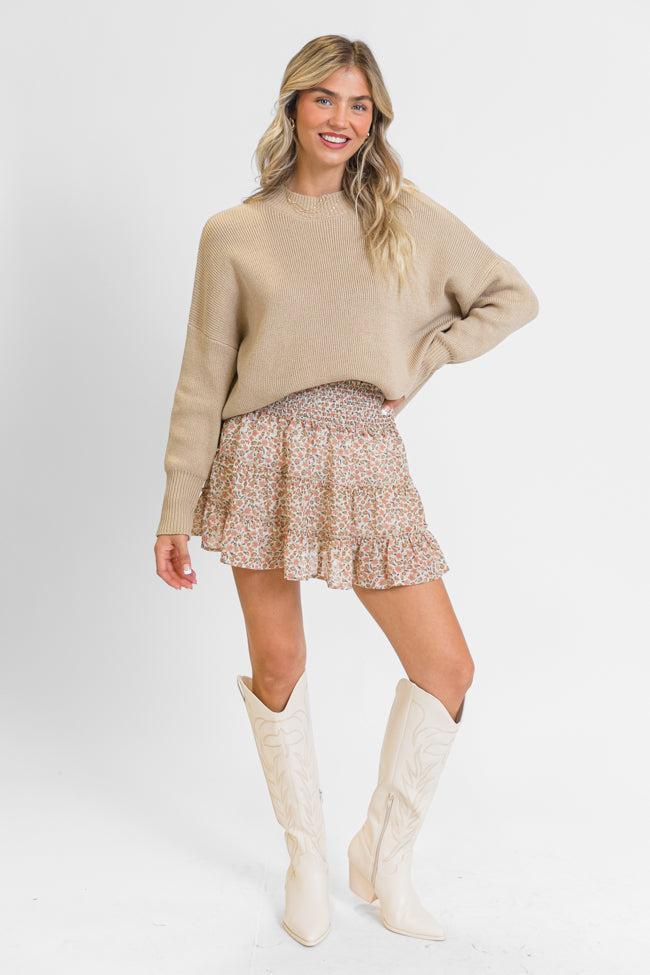 Through The Garden Ivory and Tan Floral Mini Skort SALE Product Image