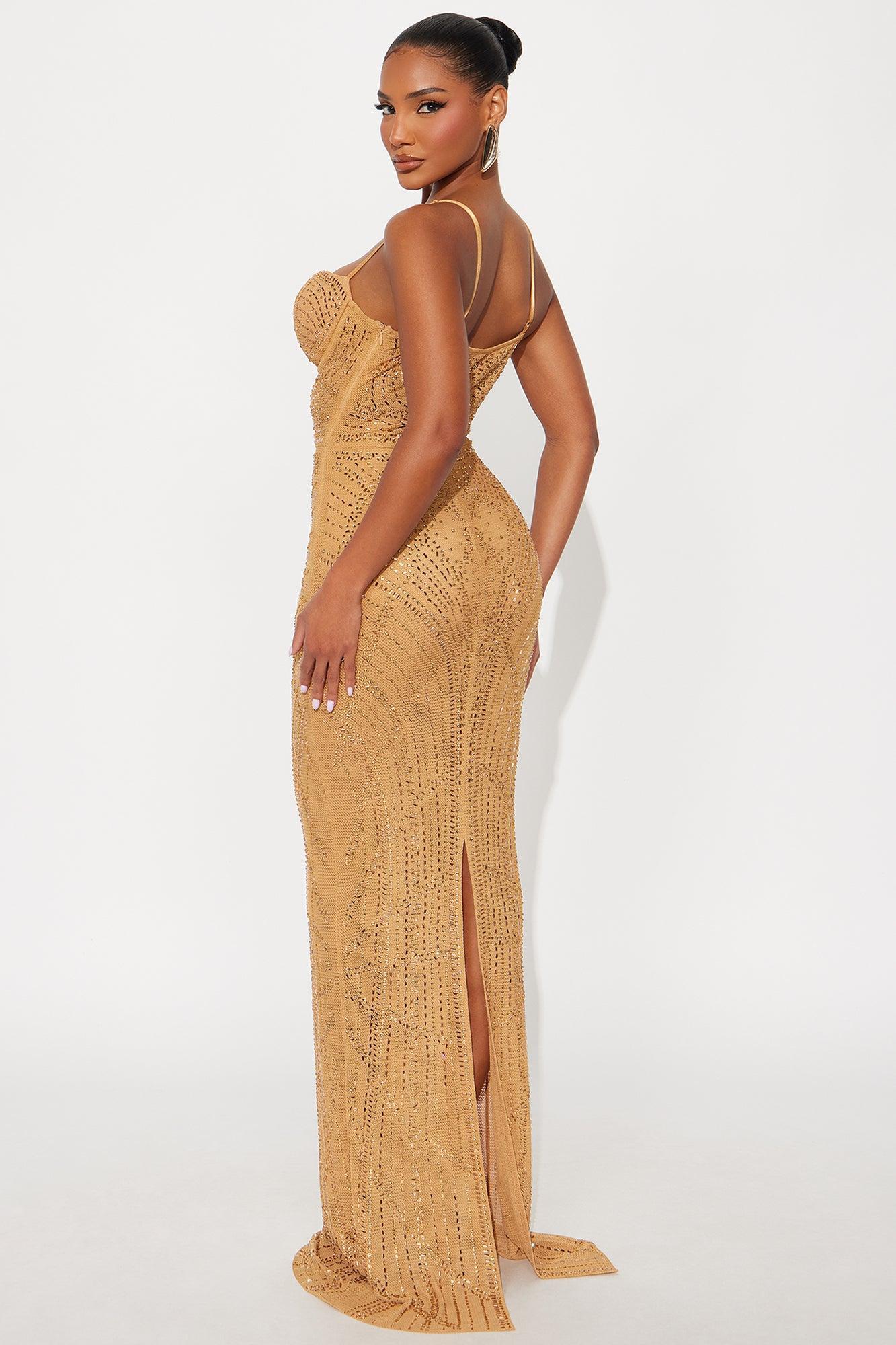 London Embellished Maxi Dress - Gold Product Image