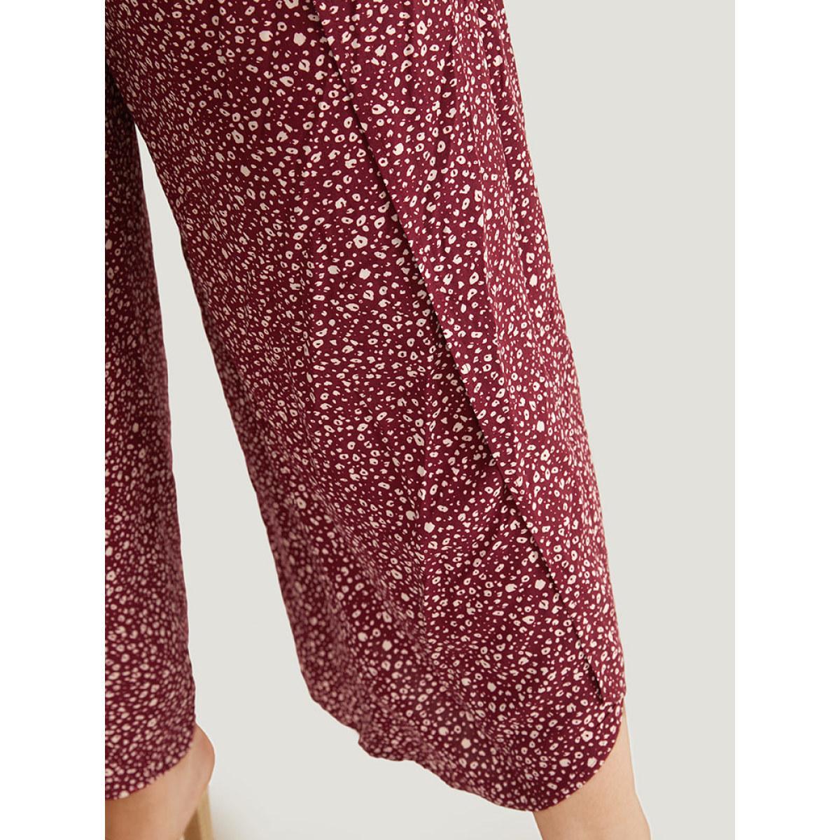 Plus Size Leopard Print Ties Wrap Hem Wide Leg Pants Women Burgundy Vacation Wide Leg High Rise Dailywear Pants BloomChic 26/4X Product Image