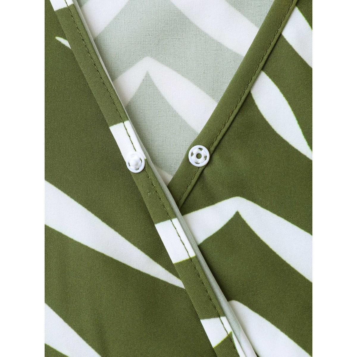 Plus Size Tree Print Wrap Shirred Pockets Midi Dress Olive Women Shirred Overlap Collar Elbow-length sleeve Curvy BloomChic 10/M Product Image