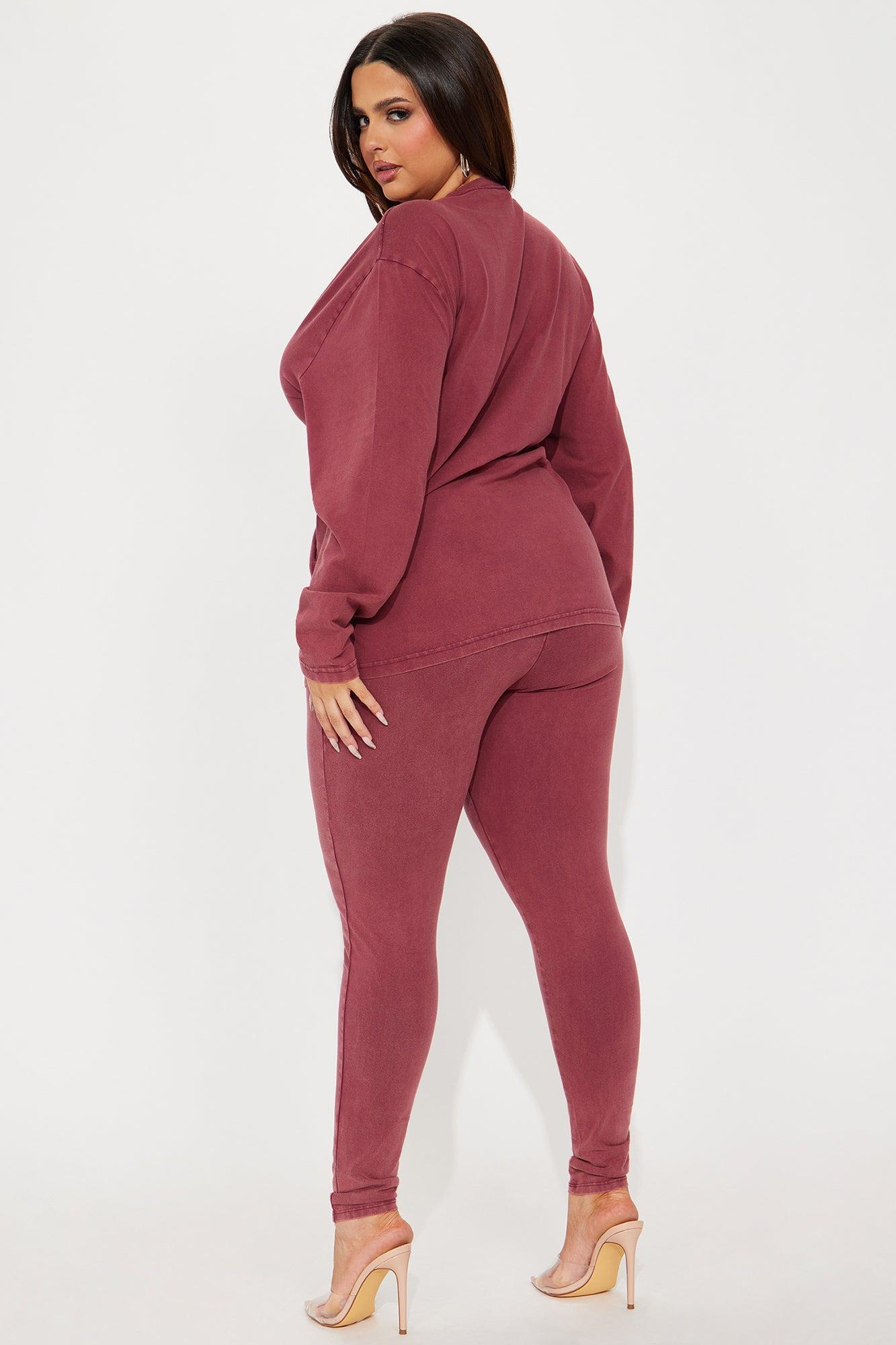 Stepping Out Mineral Wash Long Sleeve Legging Set - Burgundy Product Image