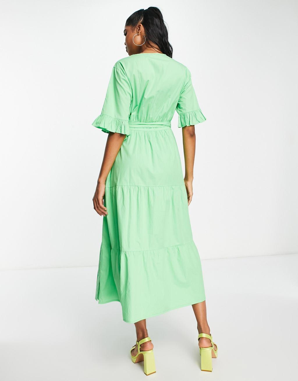 In The Style x Jac Jossa exclusive wrap detail tiered midi dress Product Image