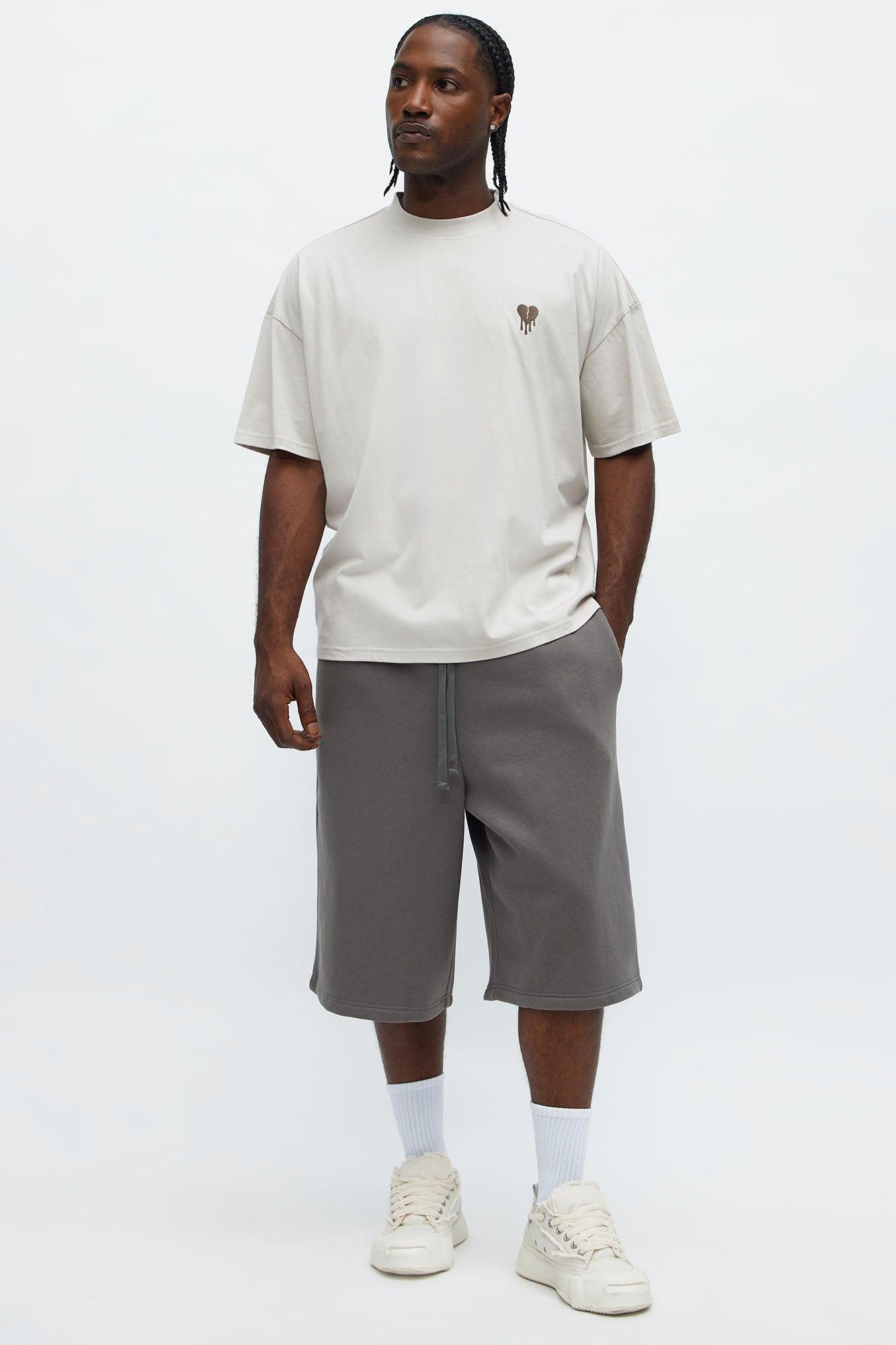 Oversized Mini Embroidery Heavy Weight Boxy tee - Taupe Product Image