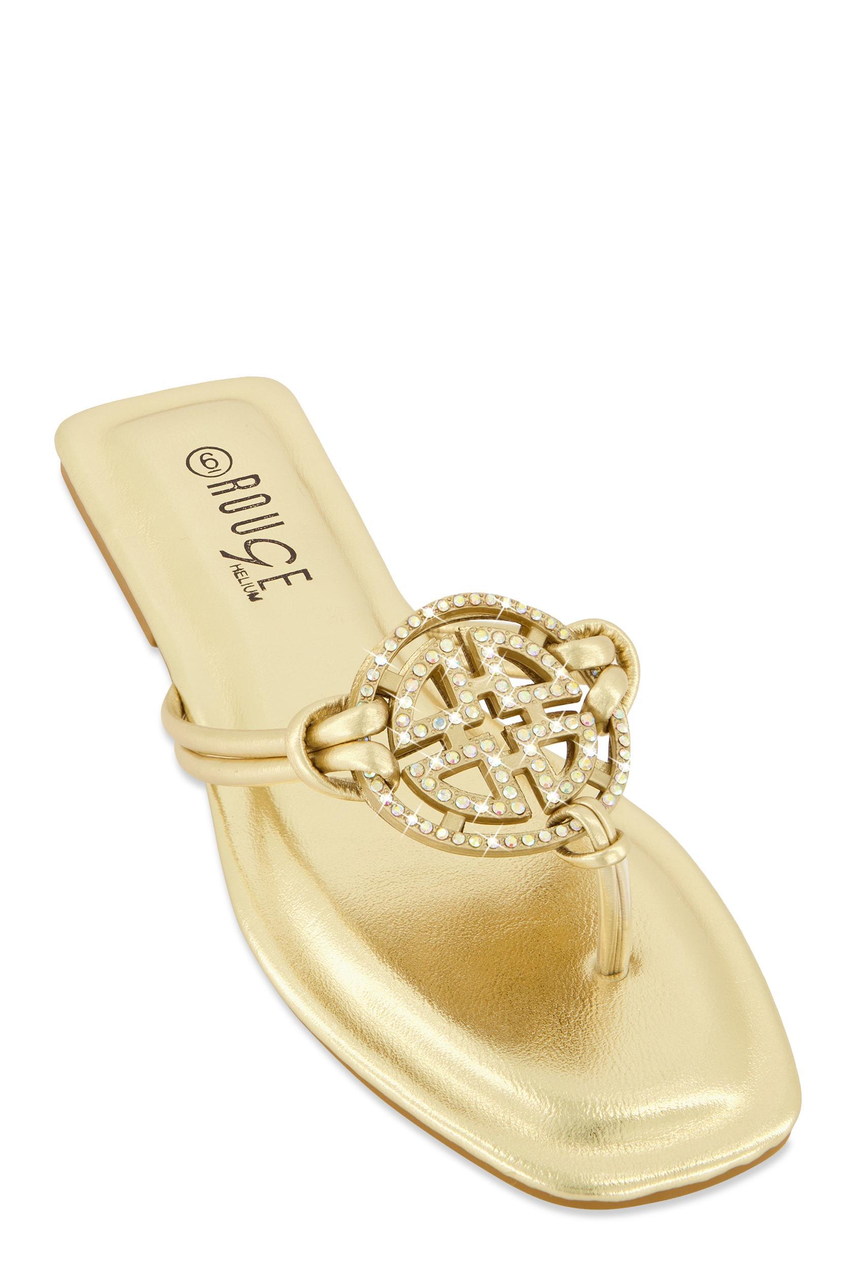Womens Rhinestone Geo Pendant Thong Slide Sandals Product Image