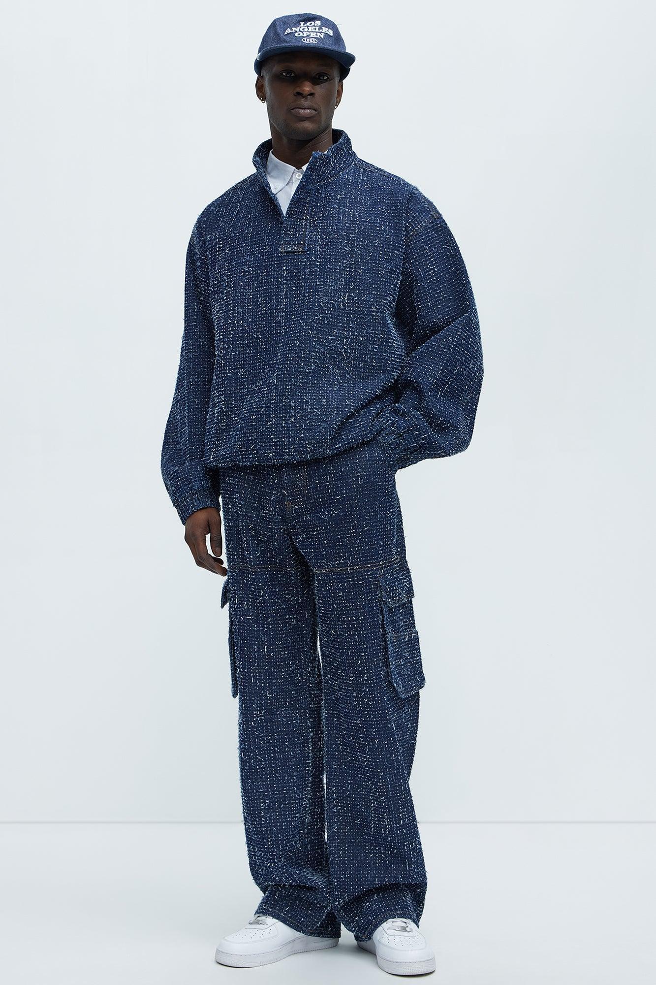 Unleaded Distressed Relaxed Cargo Jeans - Indigo Product Image