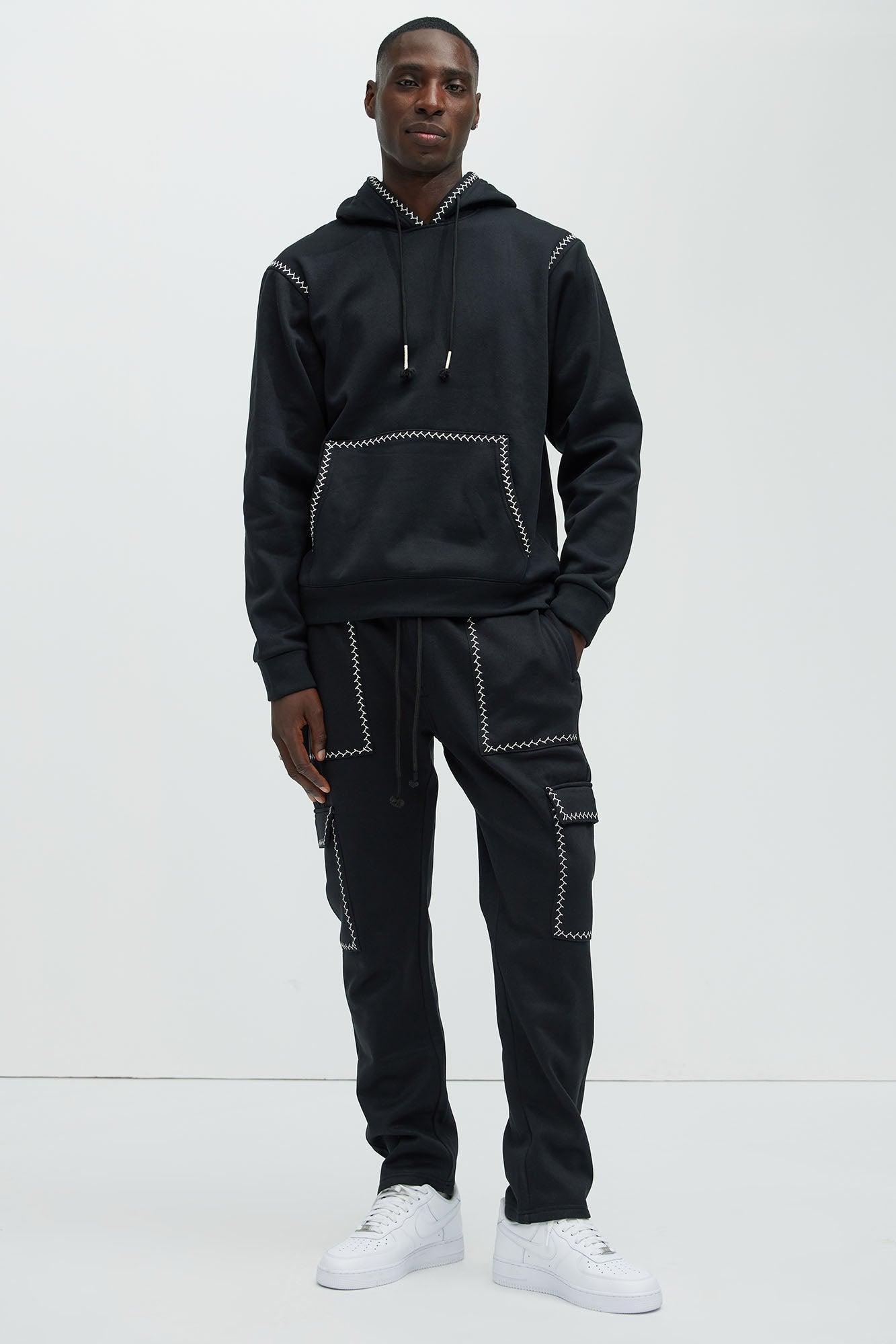 Casual Contrast Stitch Sweatpants - Black Product Image