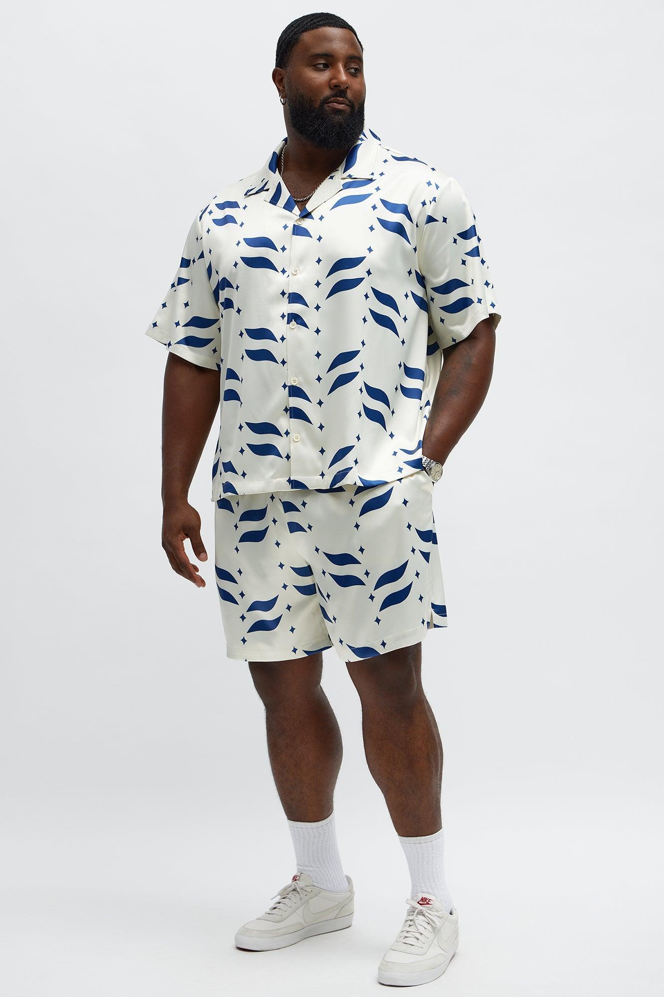 Relaxed Star Panel Button Up Shirt - Cream/combo Male Product Image
