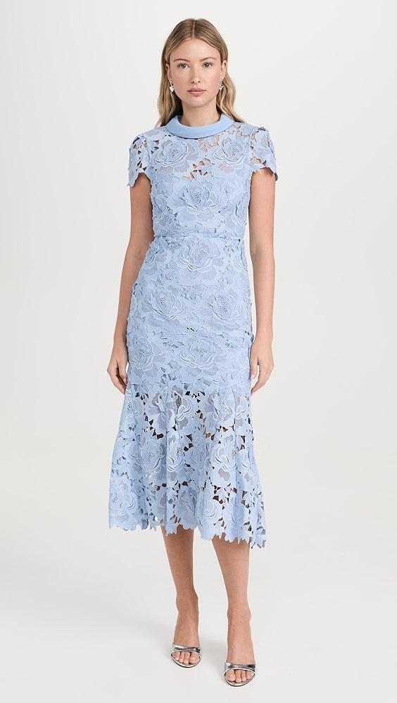 Self Portrait Blue Flower Lace Contrast Collar Midi Dress | Shopbop Product Image