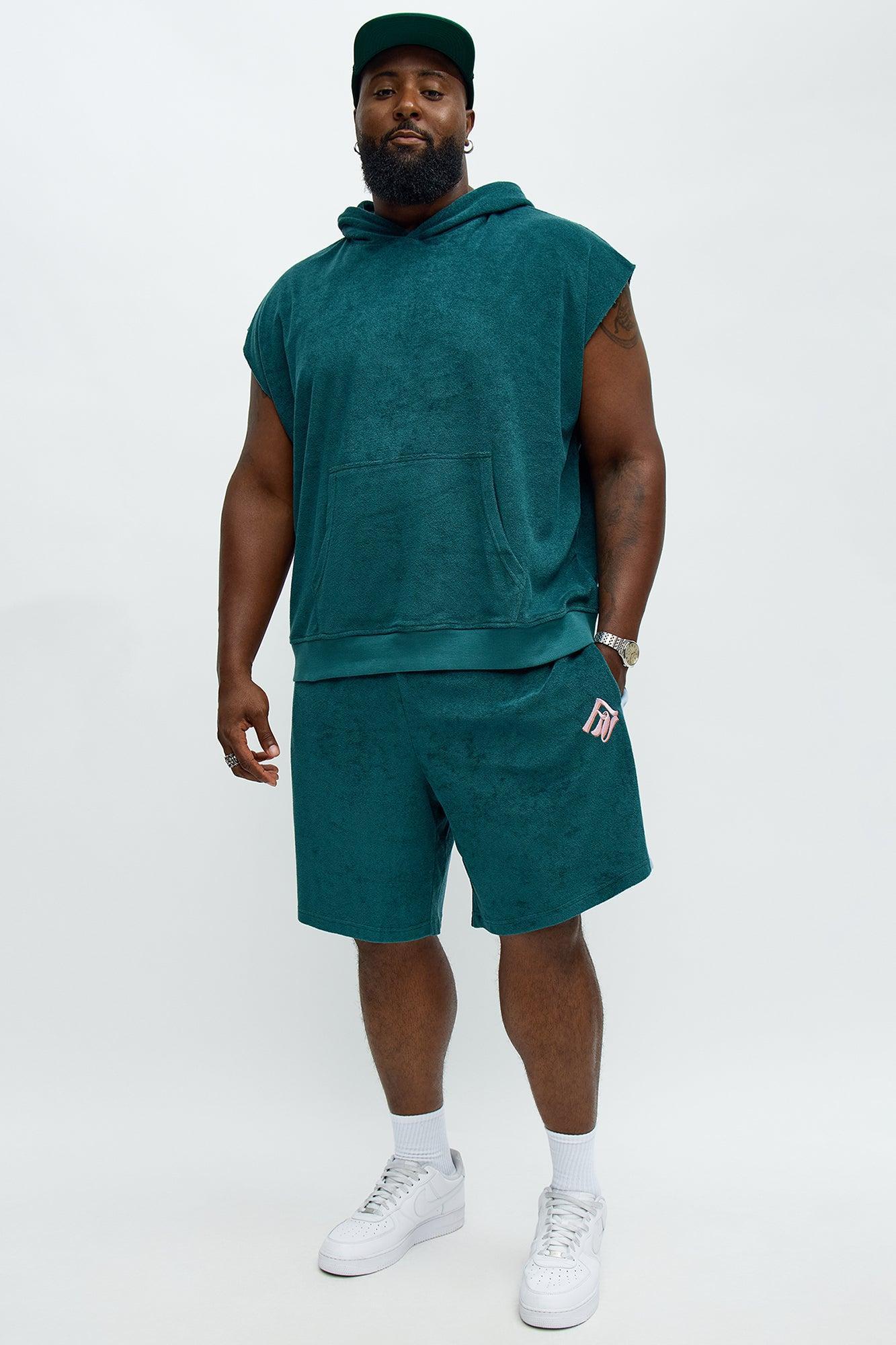 Relaxed Chateau Terry Double Waistband Shorts - Teal/combo Male Product Image