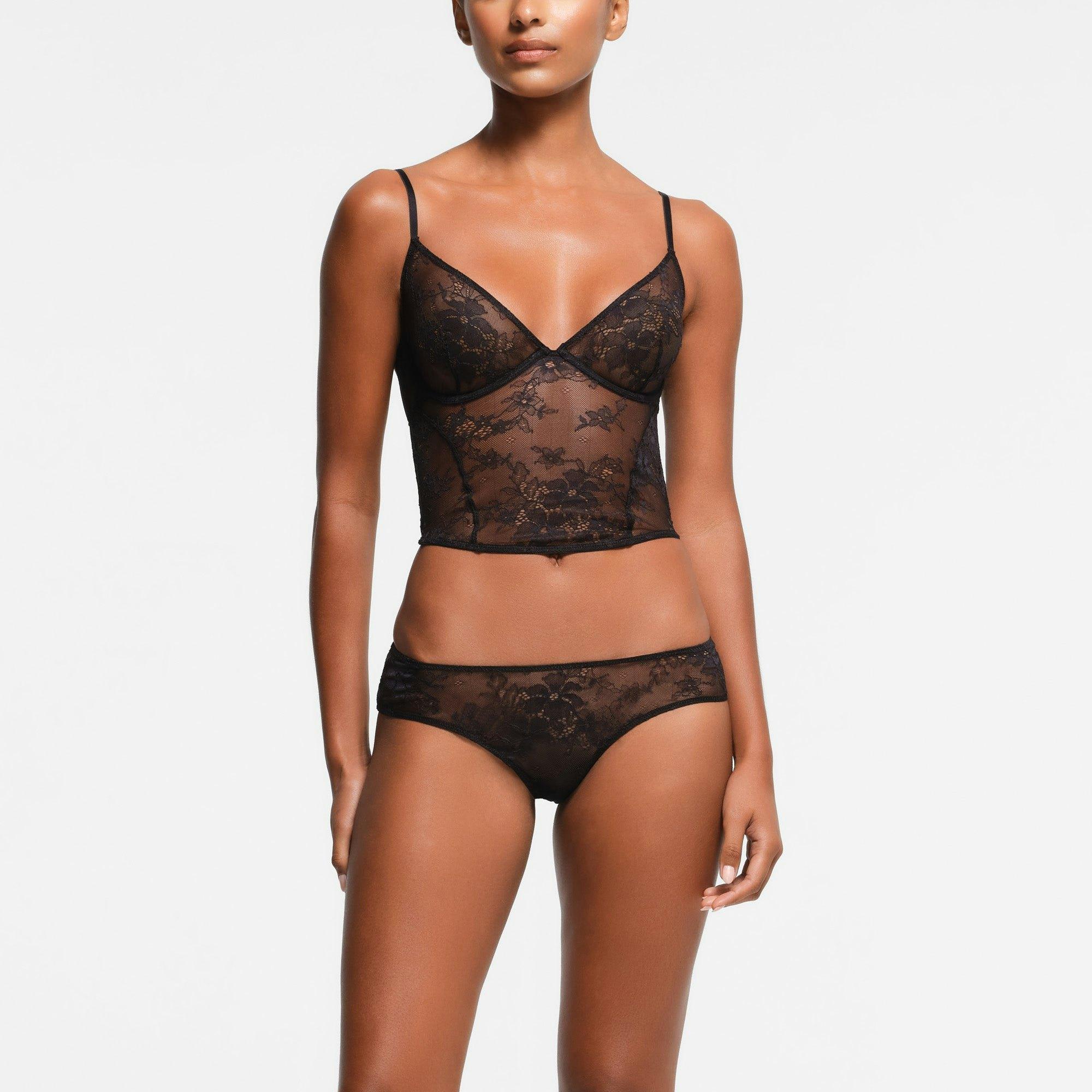 ULTRA FINE LACE PLUNGE CORSET | ONYX Product Image