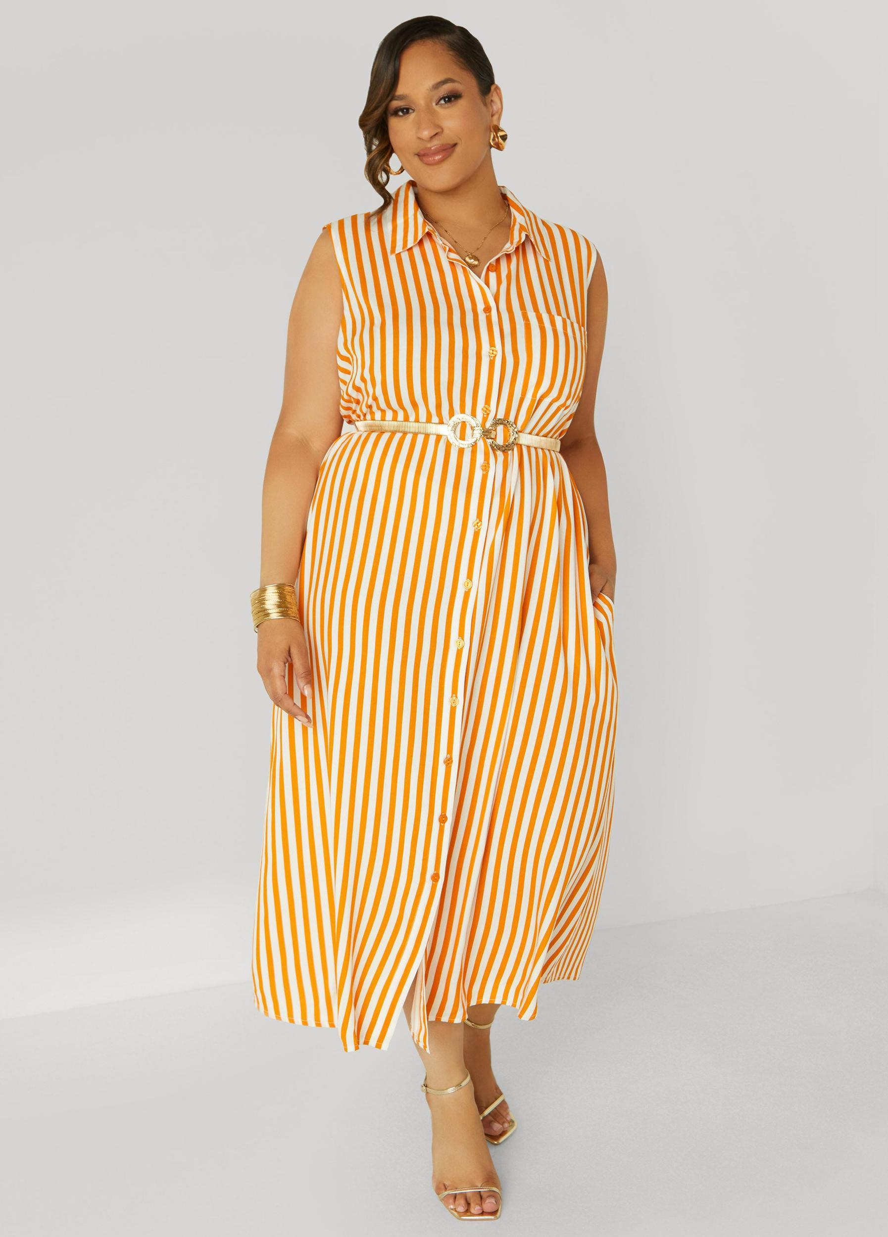 Button Front Striped Shirtdress Product Image