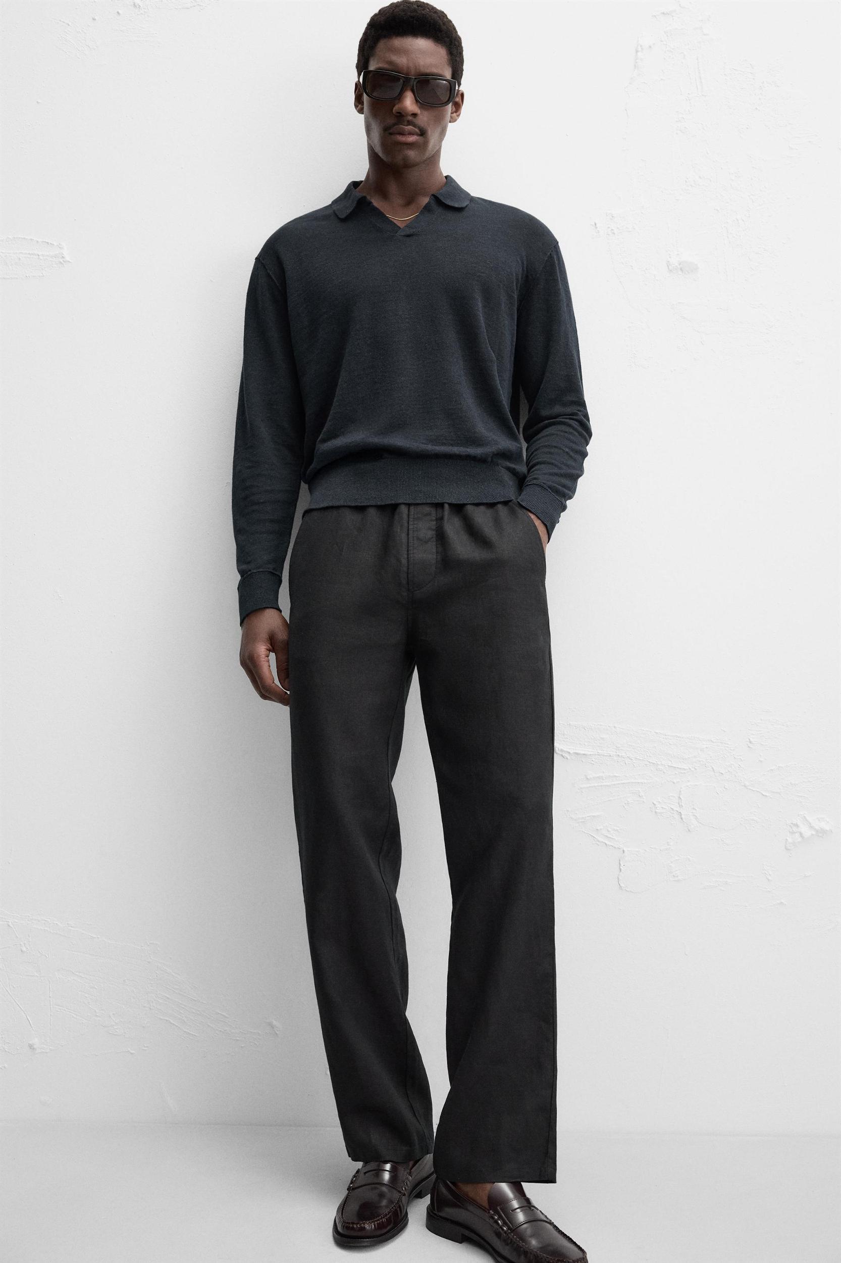 100% LINEN KNIT POLO SHIRT Product Image