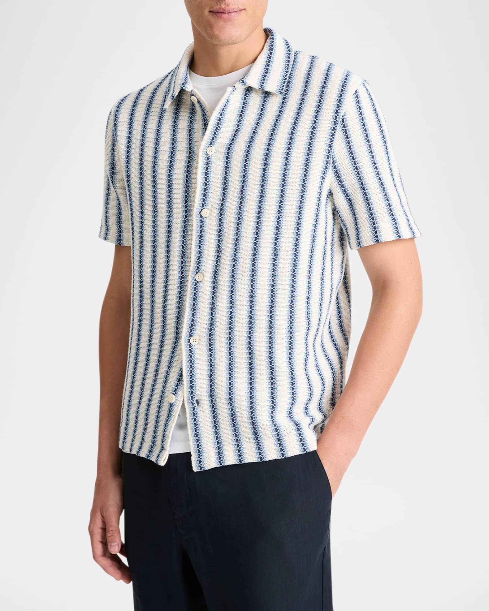 Men's Striped Knit Button-Down Shirt Product Image