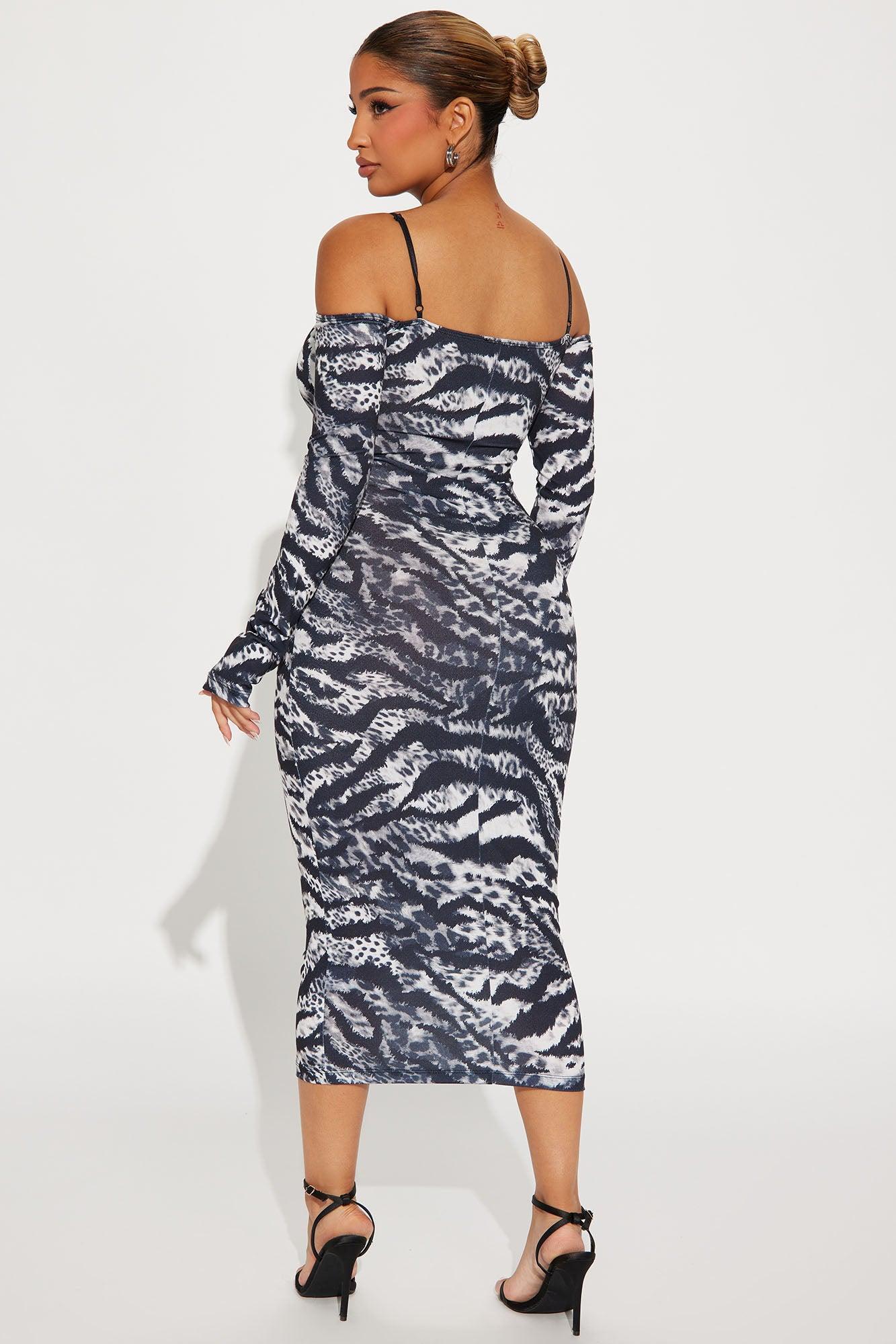 Exotic Nights Animal Print Midi Dress - Black/combo Product Image