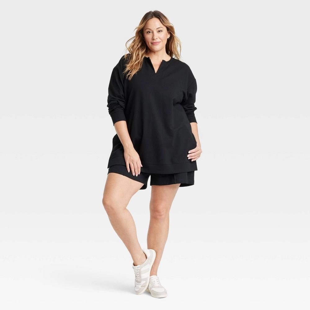 Womens Pullover Sweatshirt - Ava & Viv Black 2X: Cotton Blend, Recycled Polyester, Spandex, Crew Neck, Long Sleeve, Side Slit Product Image